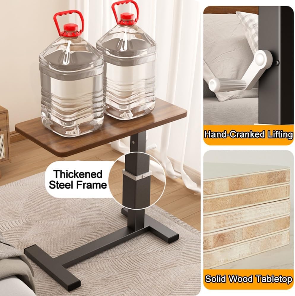 Bed Table Height Adjustable Overbed Table with Wheels Laptop Desk Mobile Bedside Tables for Bed Sofa Standing Desk(Champagne+Black Frame,80x40cm)