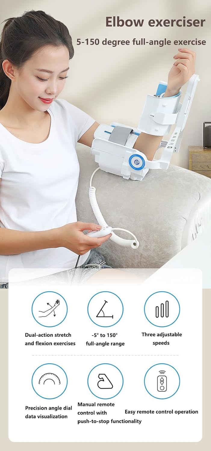 Electric Elbow Joint Rehabilitation Device with Smart Remote Control, Elbow Brace Arm Exerciser, -5°~150° Full-Angle Flexion Extension Training Equipment, for Men, Women, Etc.