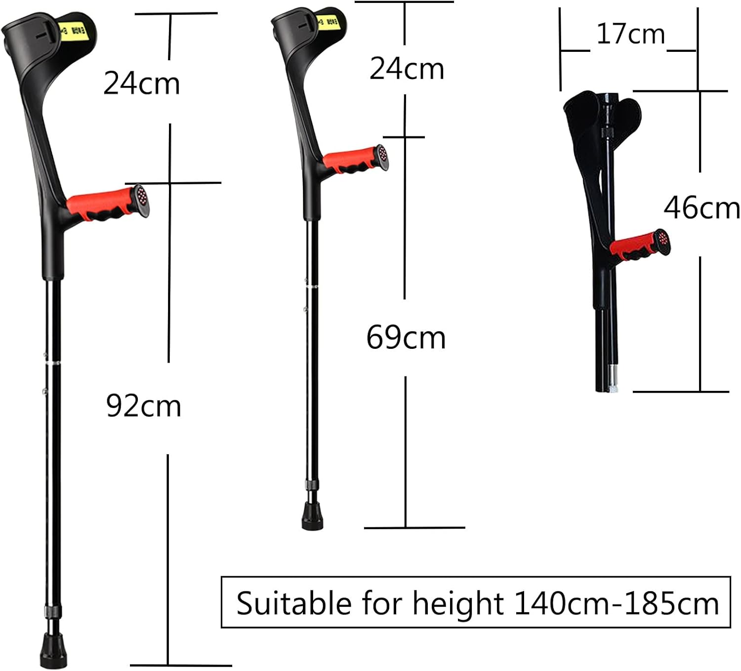 2pcs Walking Crutch - Crutches Collapsible, Long Use Time, Rubber Non-Slip, U-Shaped Elbow Rest, Forearm Crutches, Easy to Carry, Comfortable Grip, Support Injury/Disability, Elbow Crutches (Black)