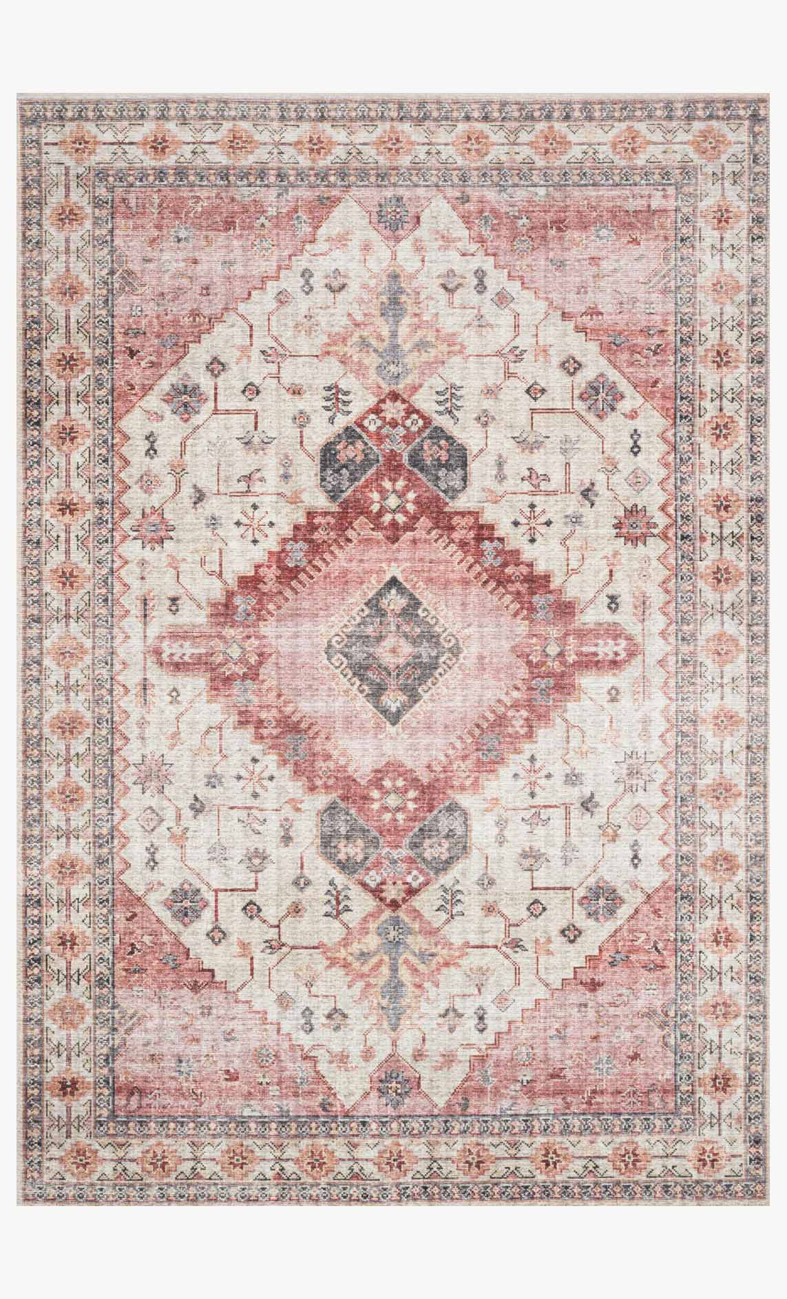 Loloi II Skye Collection - Traditional Power Loomed Oval Rug in Ivory & Berry (SKY-02)