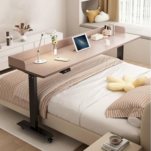Electric Height Adjustable Overbed Table with Wheels - Mobile Laptop Desk for Bedroom & Hospital, Rolling Bedside Workstation with Baffle, Perfect for Home Office Use. 150cm