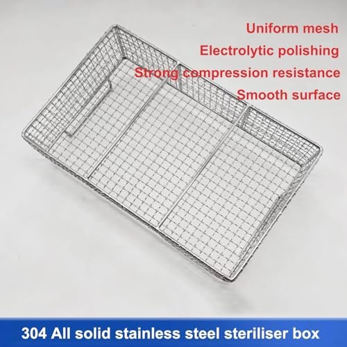 304 Stainless Steel Sterilization Tray, Mesh Disinfection Basket with Handle, 1cm Perforated for Surgery & Dentistry, 40x25x15cm (15.7x9.8x5.9in)