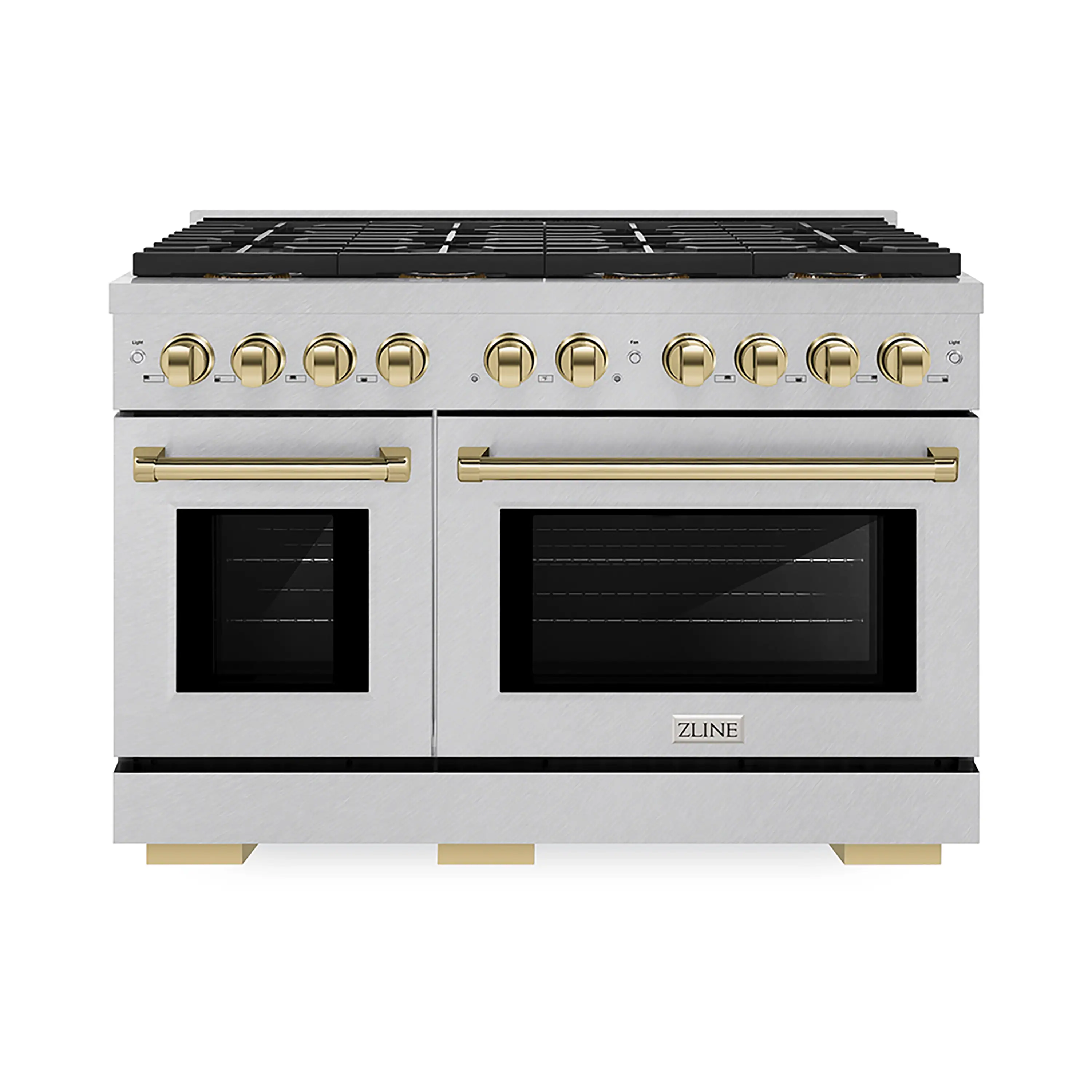 ZLINE Autograph Edition 48-Inch 6.7 cu. ft. Paramount Dual Fuel Range with 8 Burner DuoPro鈩?Cooktop and Dual Ovens in Satin Stainless Steel and Polished Gold Accents (PSDRSZ-48-G)