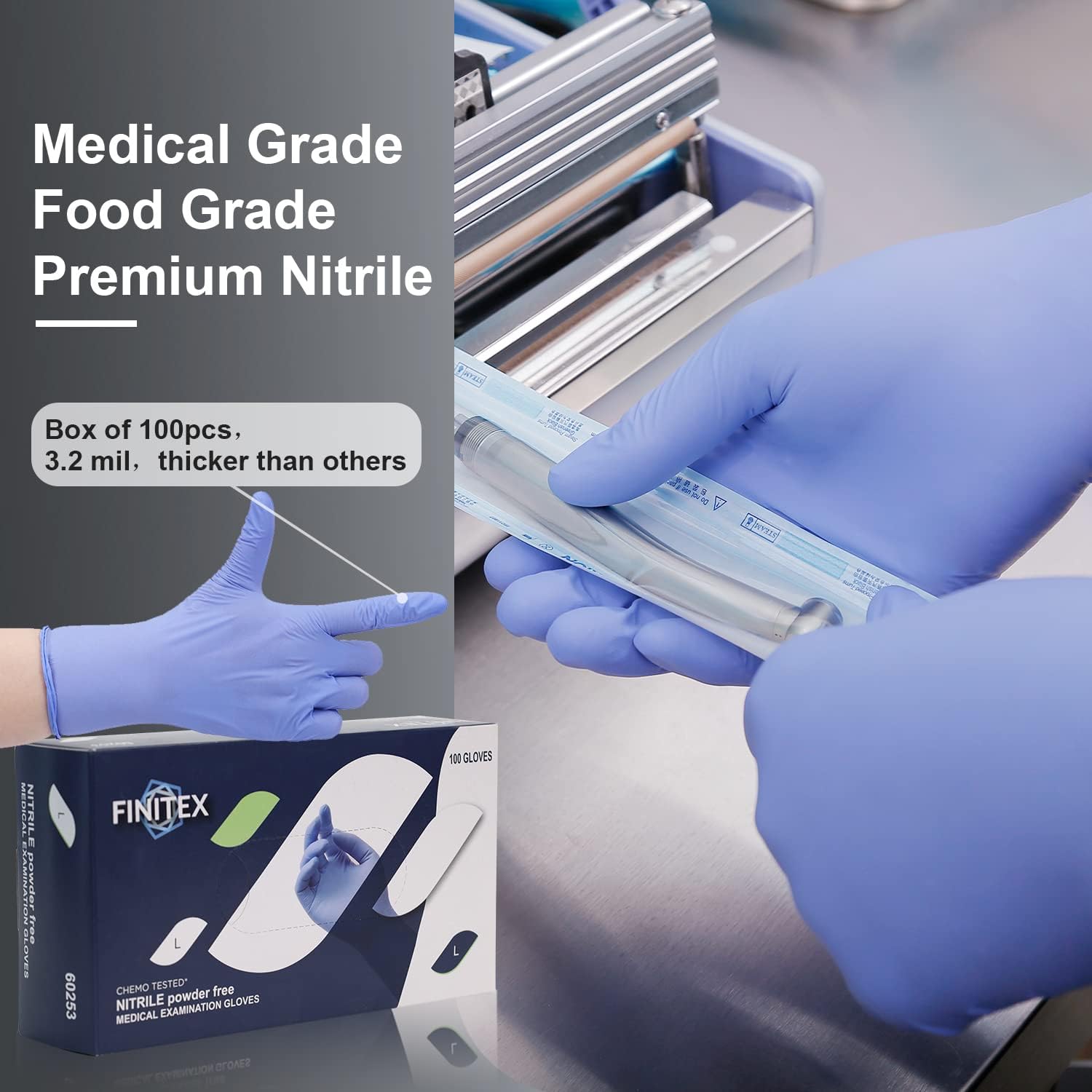 FINITEX Nitrile Disposable Gloves Medical Exam Gloves - 100/1000 PCS Latex-free Examination Purple Chemo Food Glove