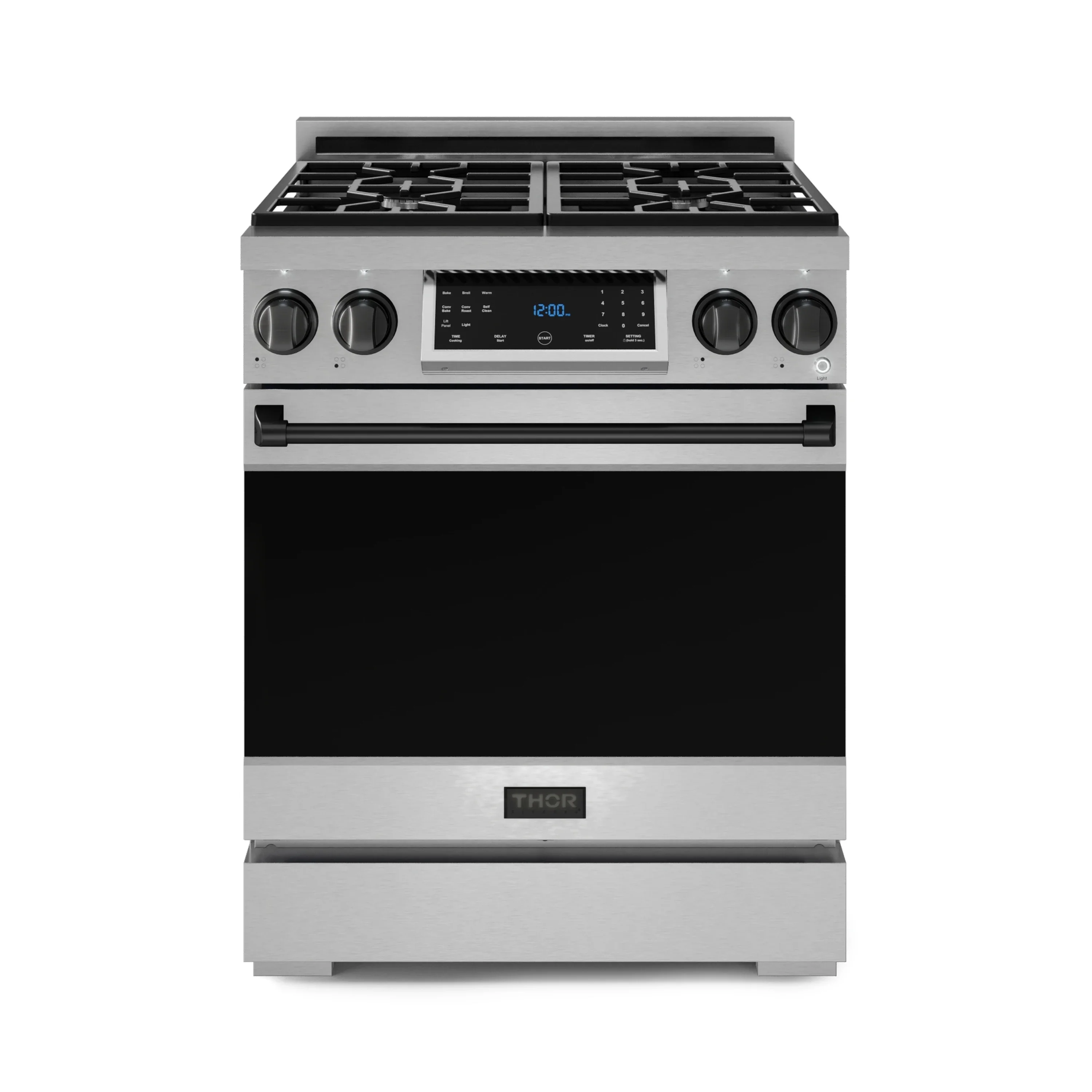 Gordon Ramsay by Thor Kitchen 30-Inch Professional Natural Gas Range with Tilt Panel Touch Control and 4.55 Cu. Ft. Self Clean Oven in Stainless Steel with Black Trim  (RSG30-BLK)
