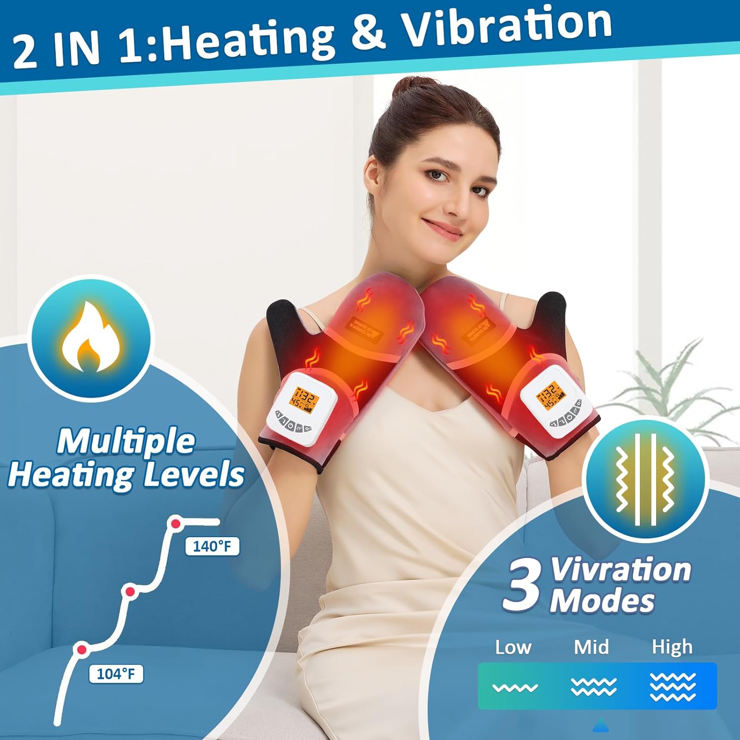 AOKESET Cordless Hand Heating Pad,Massager Vibration Low Noise Heating Pad for Hands,Upgraded 5000mAh Rechargeable Battery Heated Gloves Hand Warmers,Auto Shut Off Hand Heating Pads for Arthritis