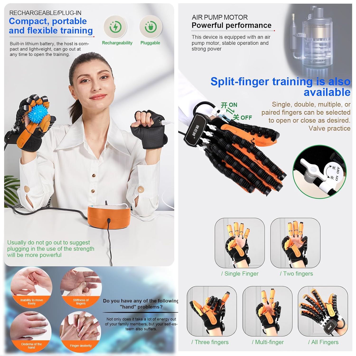 Wrist and Finger Training Robotic Rehabilitation Gloves, Finger Flexion Correction Hand Training Device Recovery Equipment, for Stiff Finger Joints and Pain(A:Left Hand B:Right Hand)