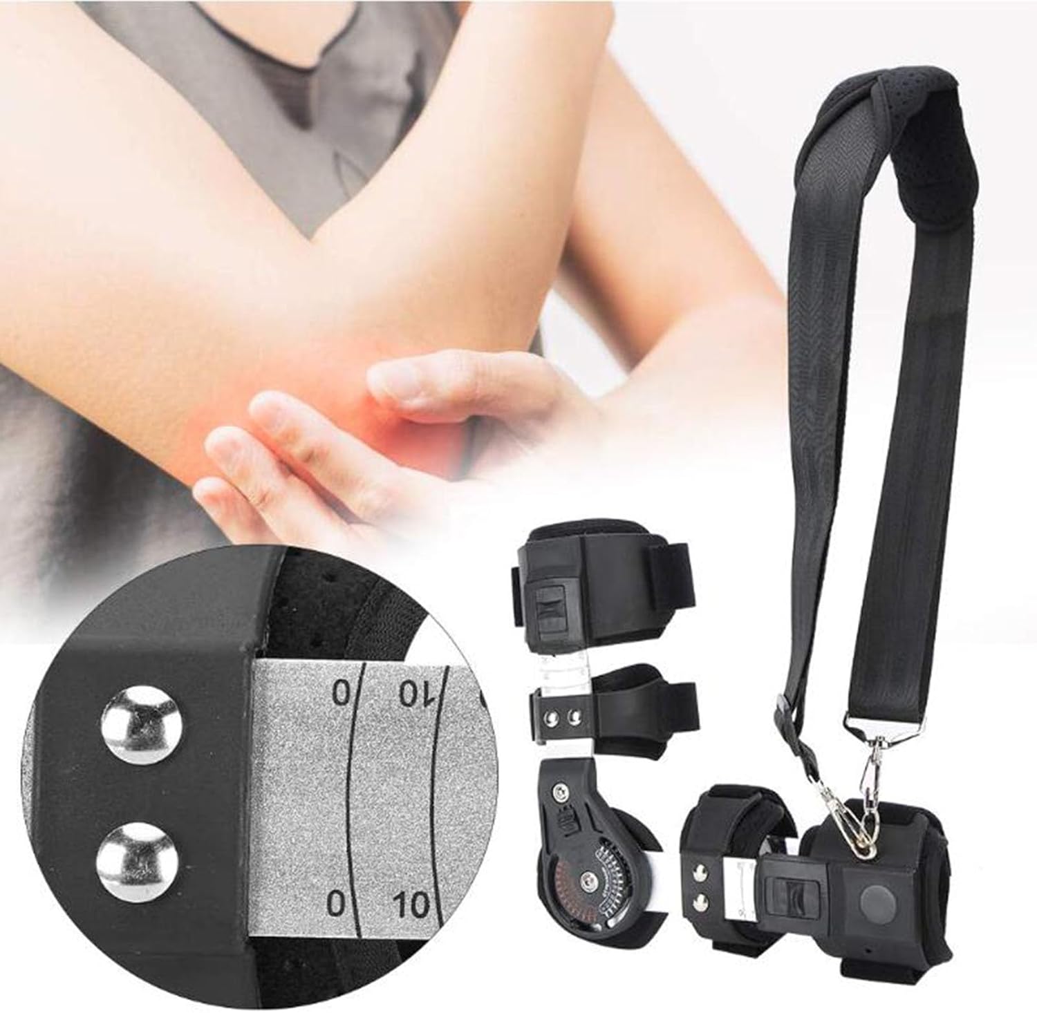 SFKLYU Hinged Elbow Brace Splint Shoulder Strap Adjustable Post Elbow Brace with Sling Stabilizer Splint Elbow Extension Brace for Post Op, Surgery Recovery,Right