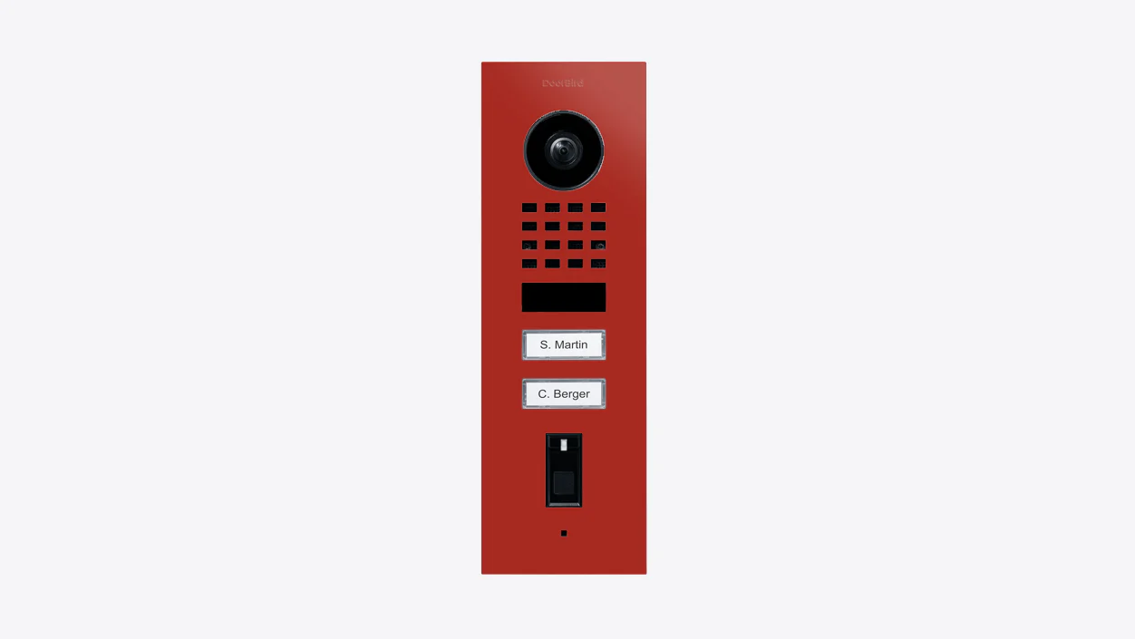 DoorBird D1102FV Fingerprint 50 Flush-Mount IP Video Door Station in Flame Red, RAL 3000
