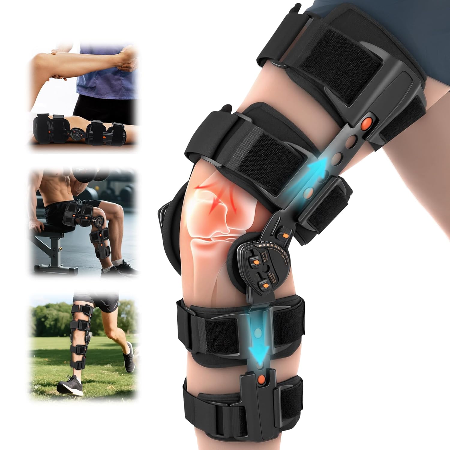 Hinged Knee Brace for Women&Men, Knee Brace with Side Stabilizers Provides Elastic Support, Knee brace for Meniscus Tearcan Improve Mobility and Relieve Pain, Reduce Knee Pressure（Black）