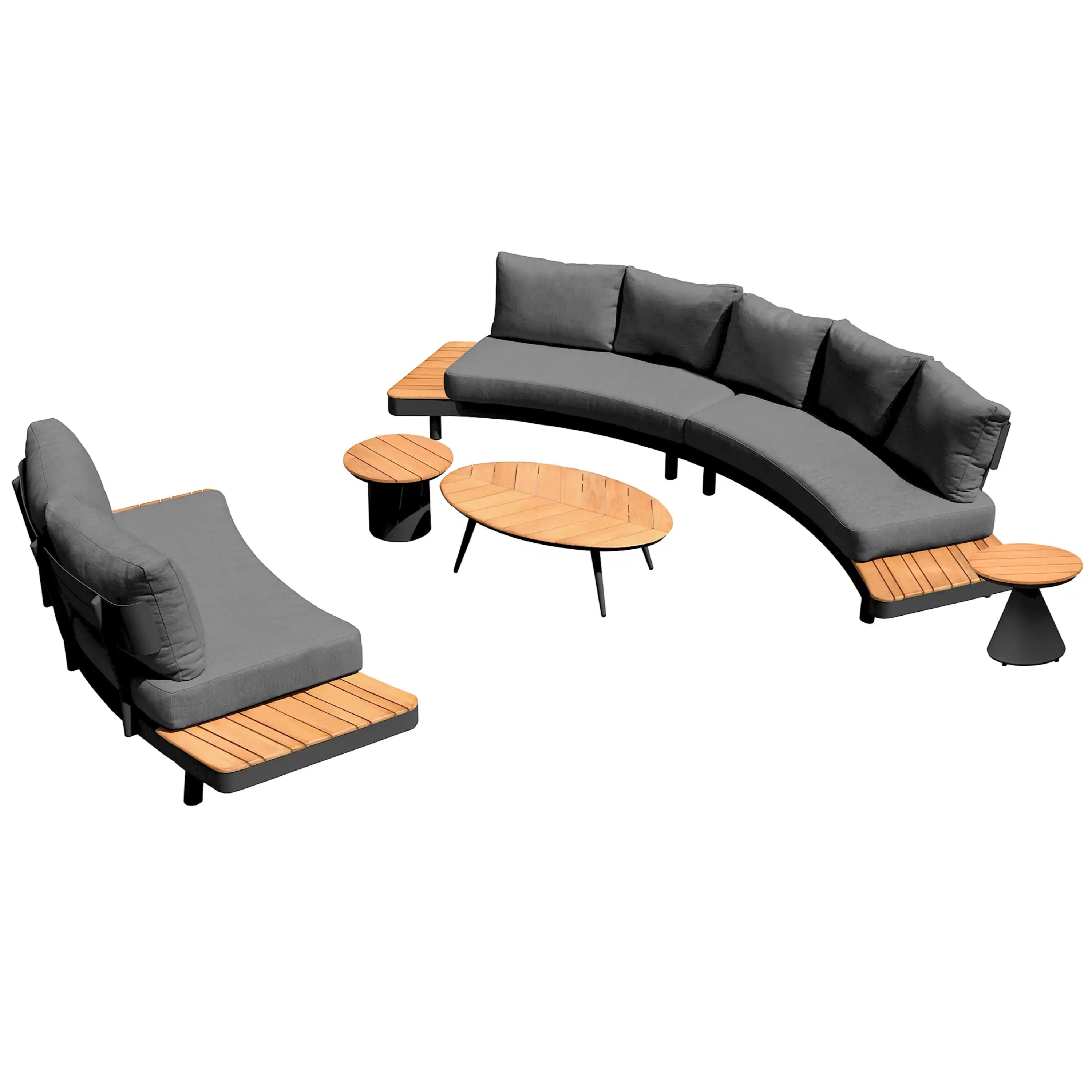 Deko Living 6 Piece Seating Outdoor Gray Aluminum and Teak Contour Sofa Set (COP30113)