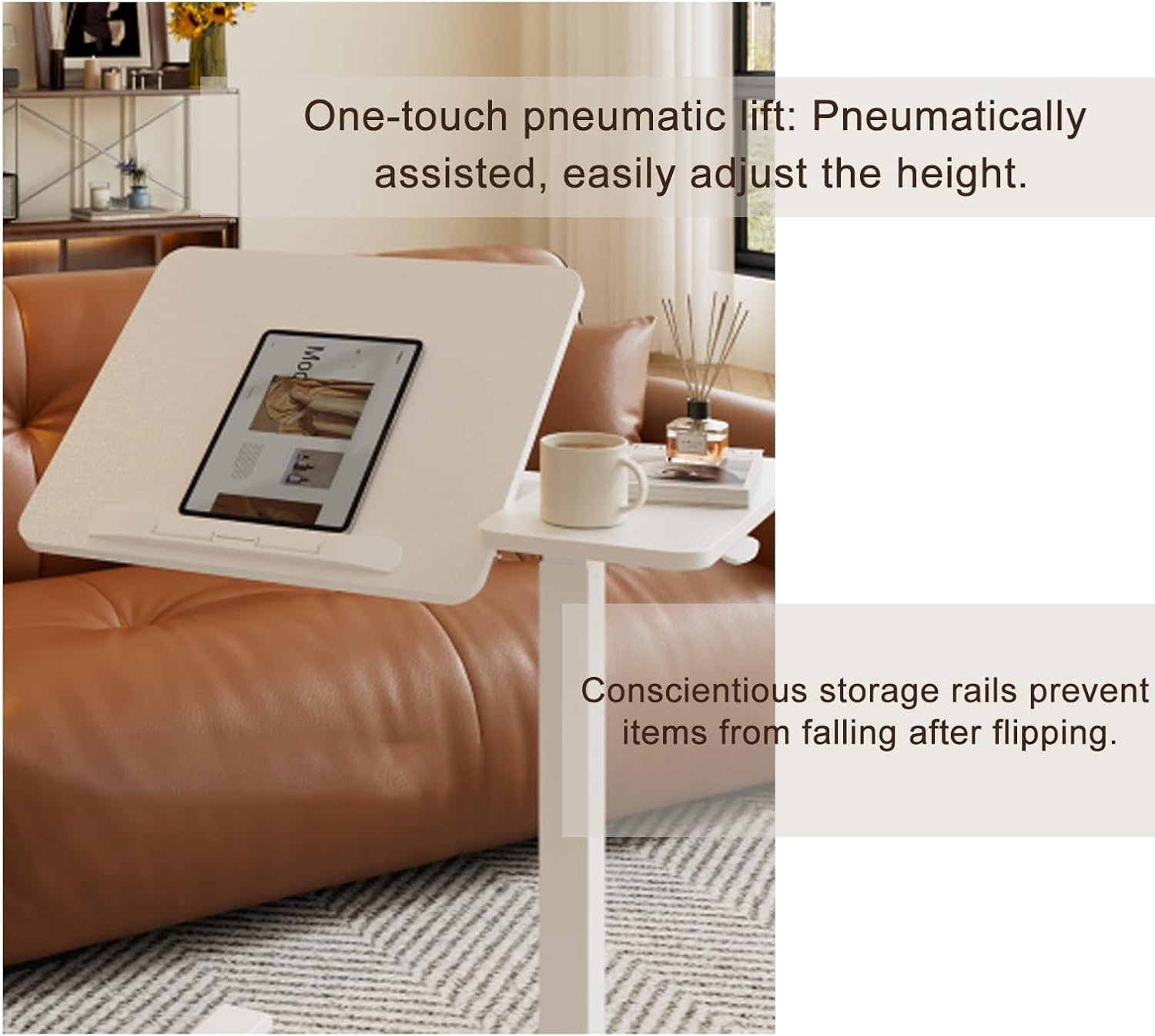 Overbed Table with Swivel Hidden Wheels Adjustable Height, with Laptop Desk Cart Table Over, Mobile Standing Desk for Hospital and Home Use(Brown)