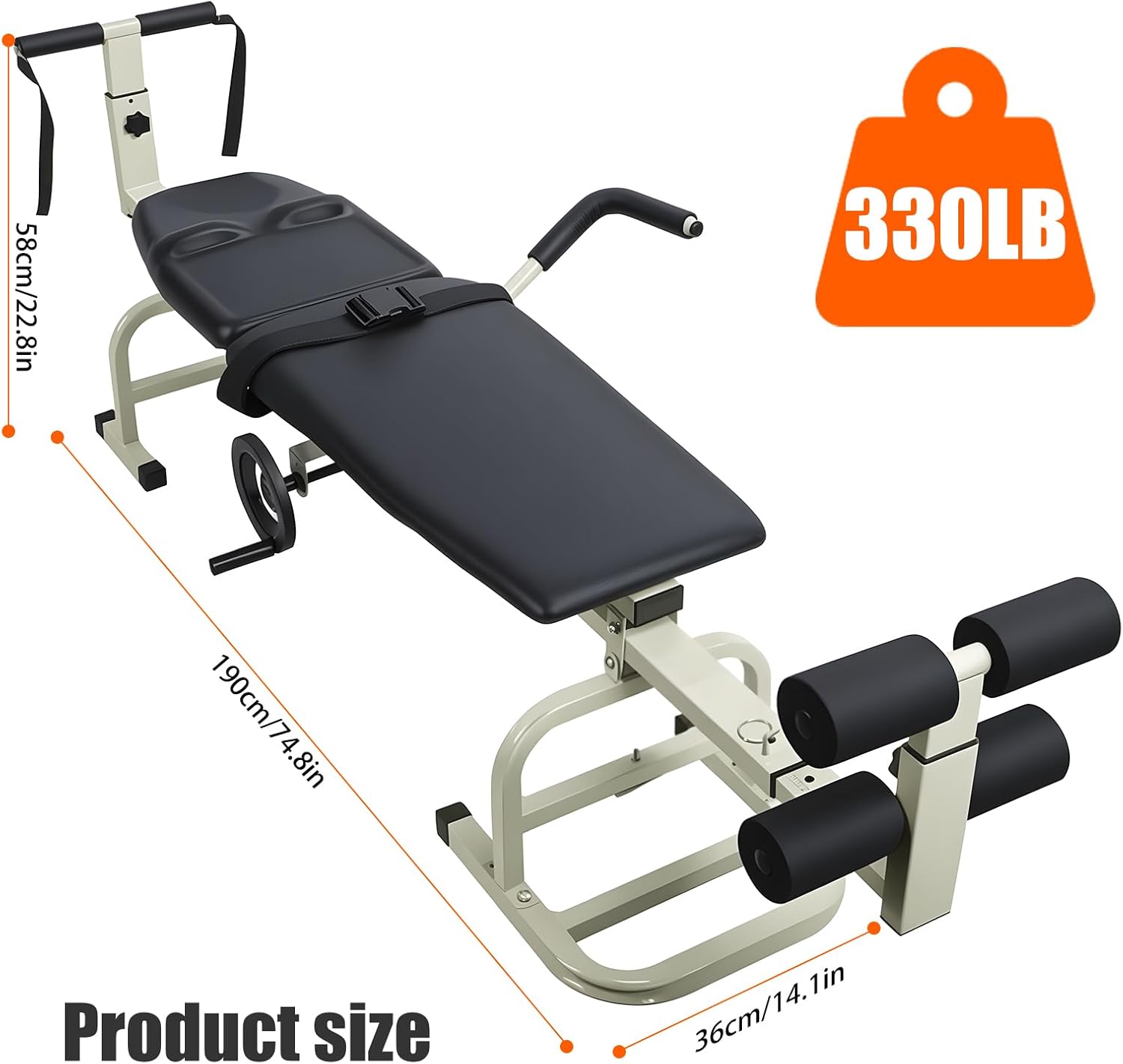 Inversion Massage Traction Table, Portable Cervical Lumbar Traction Bed Spine Stretcher Decompression Machine, Neck & Back Pain Relief Device with Ergonomic Handwheel, 350 LB Capacity (Black)