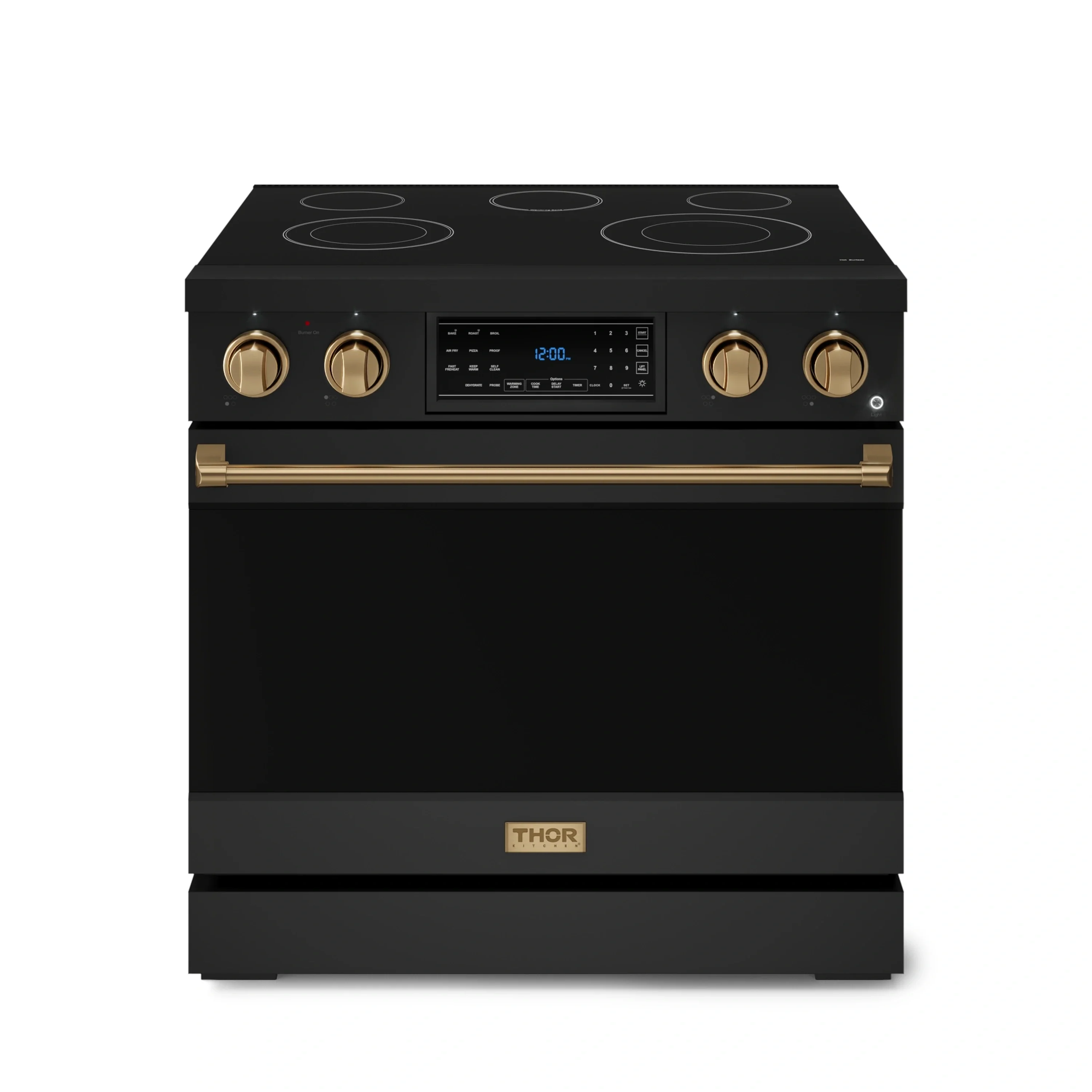 Gordon Ramsay by Thor Kitchen 36-Inch Professional Electric Range with Tilt Panel Touch Control and 6.0 Cu. Ft. Oven with Air Fryer and Self Clean in Black with Bronze Trim (RSE36B-BRZ)