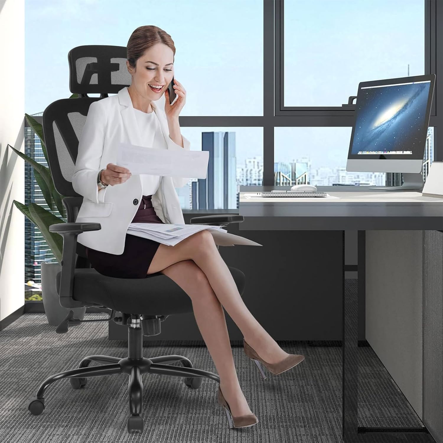 Ergonomic Office Chair, Ergonomic Desk Chair with Adjustable Height, Lumbar Support, High Back Mesh Home Computer Chair with Adjustable Armrests, Task Chairs for Home Office - 350lb Executive Chairs