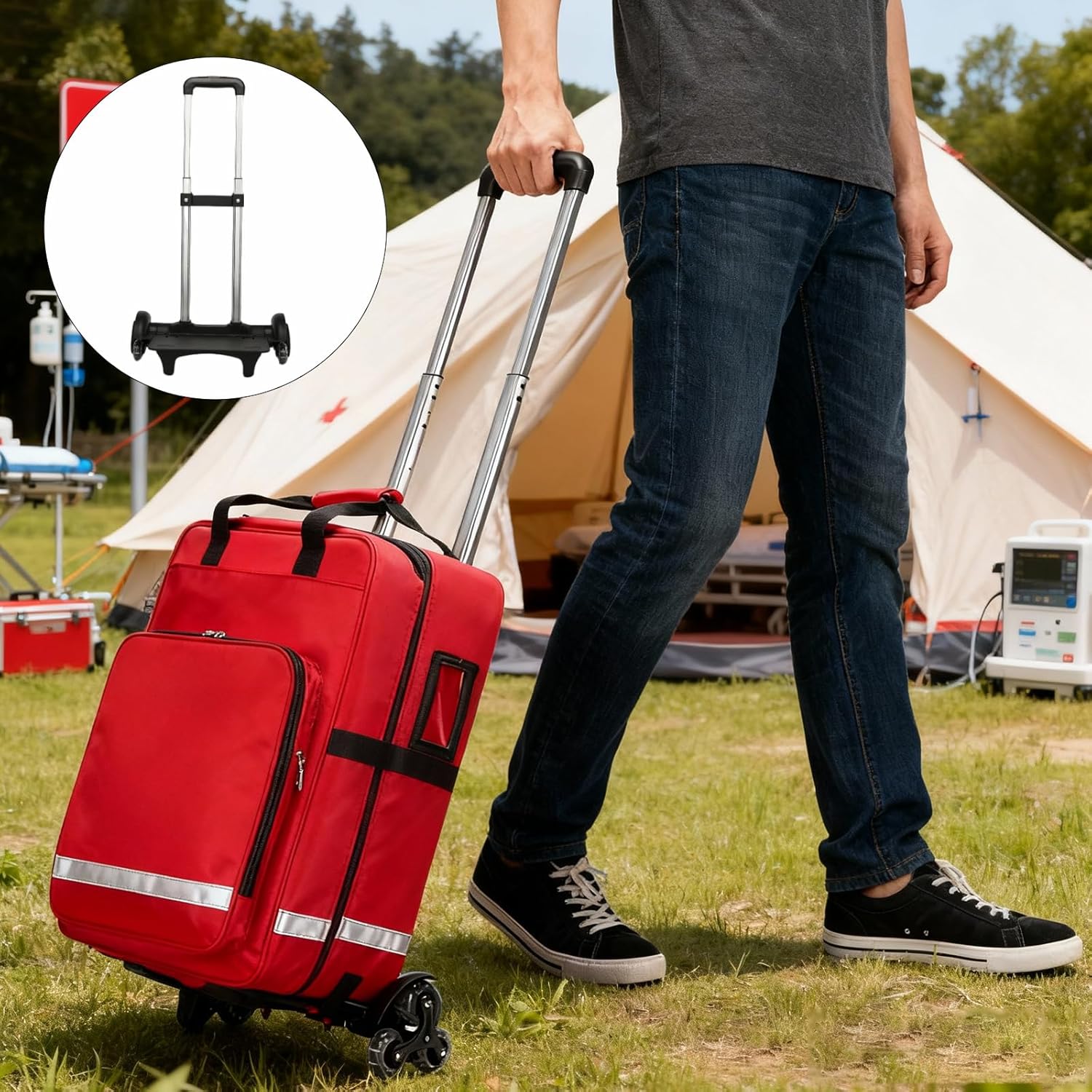 Rolling Medical Bag with Wheels - Large Empty First Aid Kit on Detachable Trolley, Portable Nurse & Doctor Bag with Removable Dividers & Compartments for EMT, EMS, Home Health Care