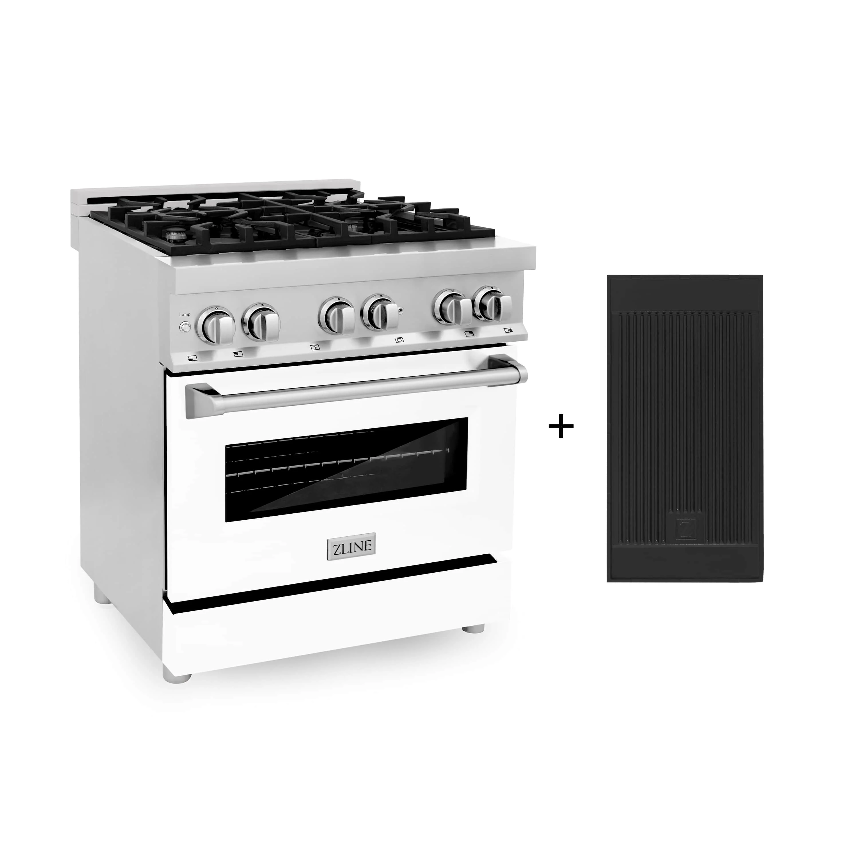 ZLINE 30-inch Legacy Series Dual Fuel Range with Gas Cooktop, Griddle and 4.0 Cu. Ft. Electric Oven in Stainless Steel with White Matte Door (RA-WM-GR-30)