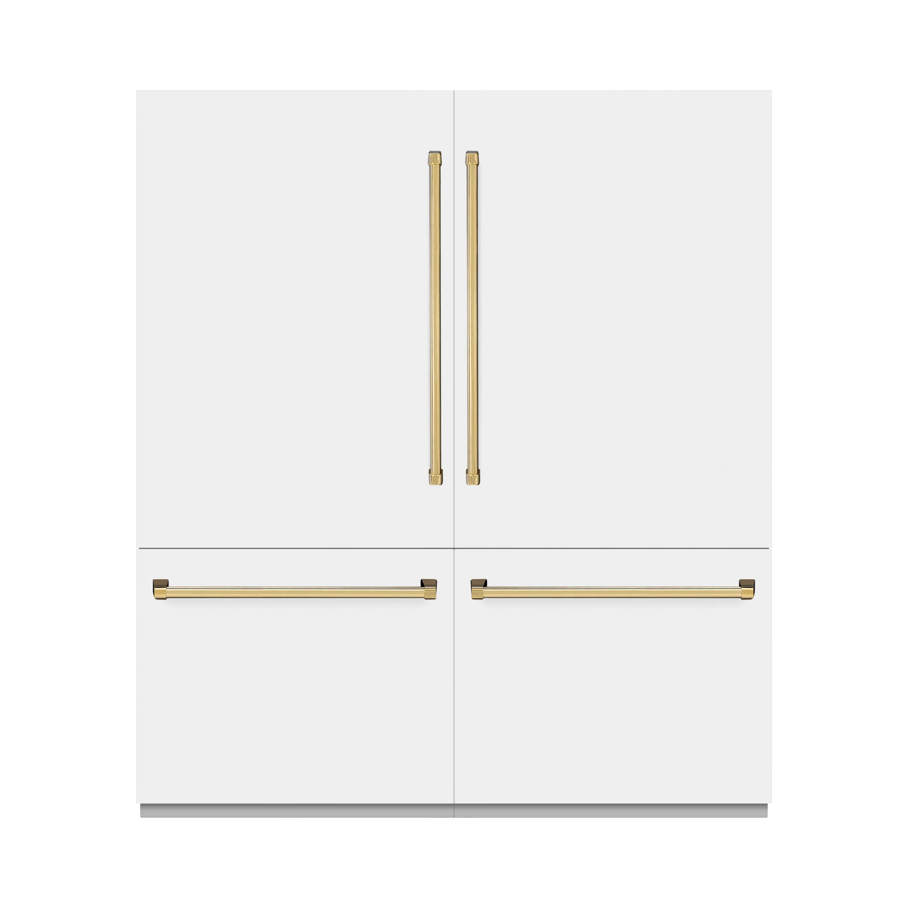 ZLINE Autograph Edition 72-Inch 39.6 Cu. Ft. French Door Built-In Bottom Freezer Refrigerator with Water Dispensers and Ice Makers in White Matte with Graphite Gray Interior and Polished Gold Accents (GRBITZ-WM-72-G)