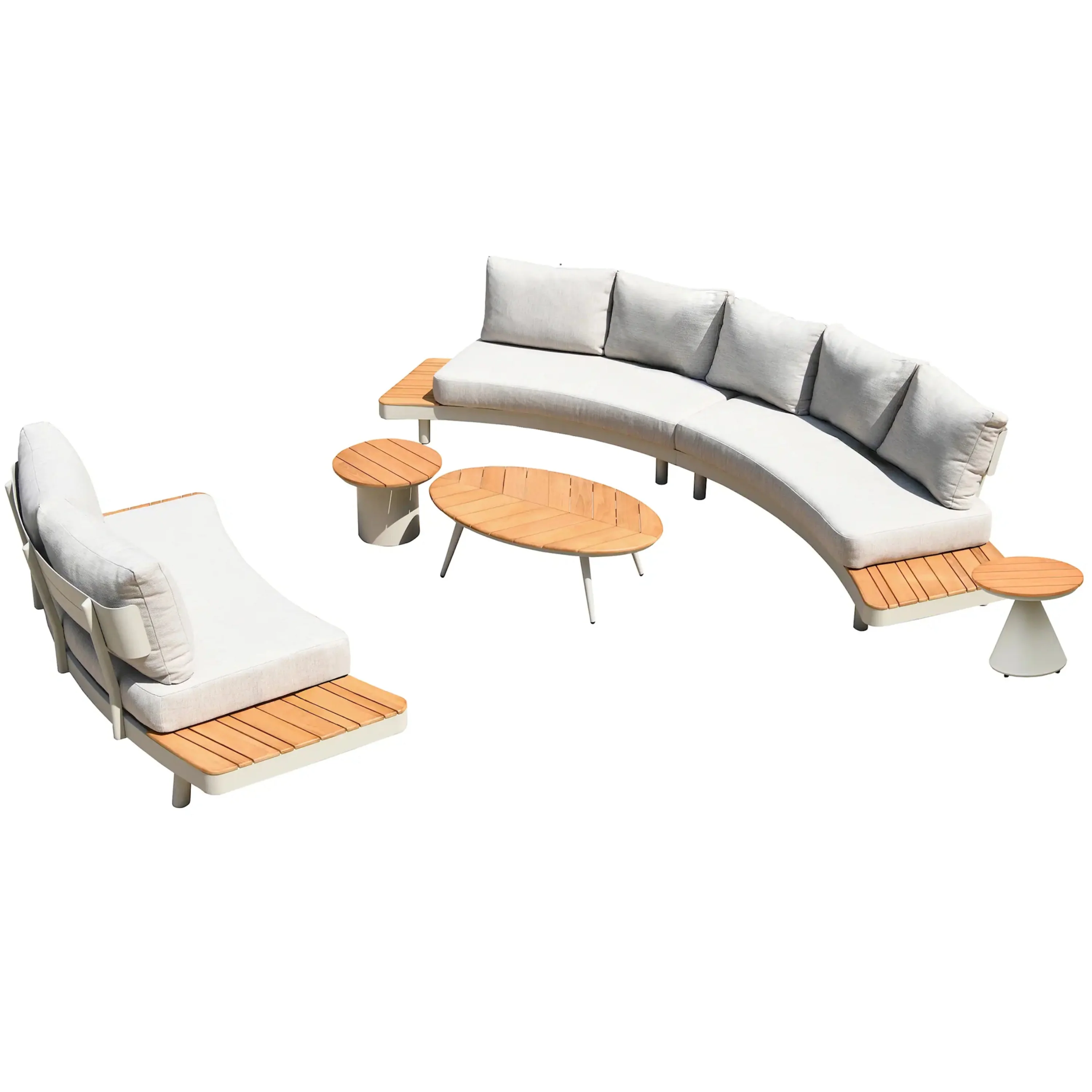 Deko Living 6 Piece Seating Outdoor Cream Aluminum and Teak Contour Sofa Set (COP30013)