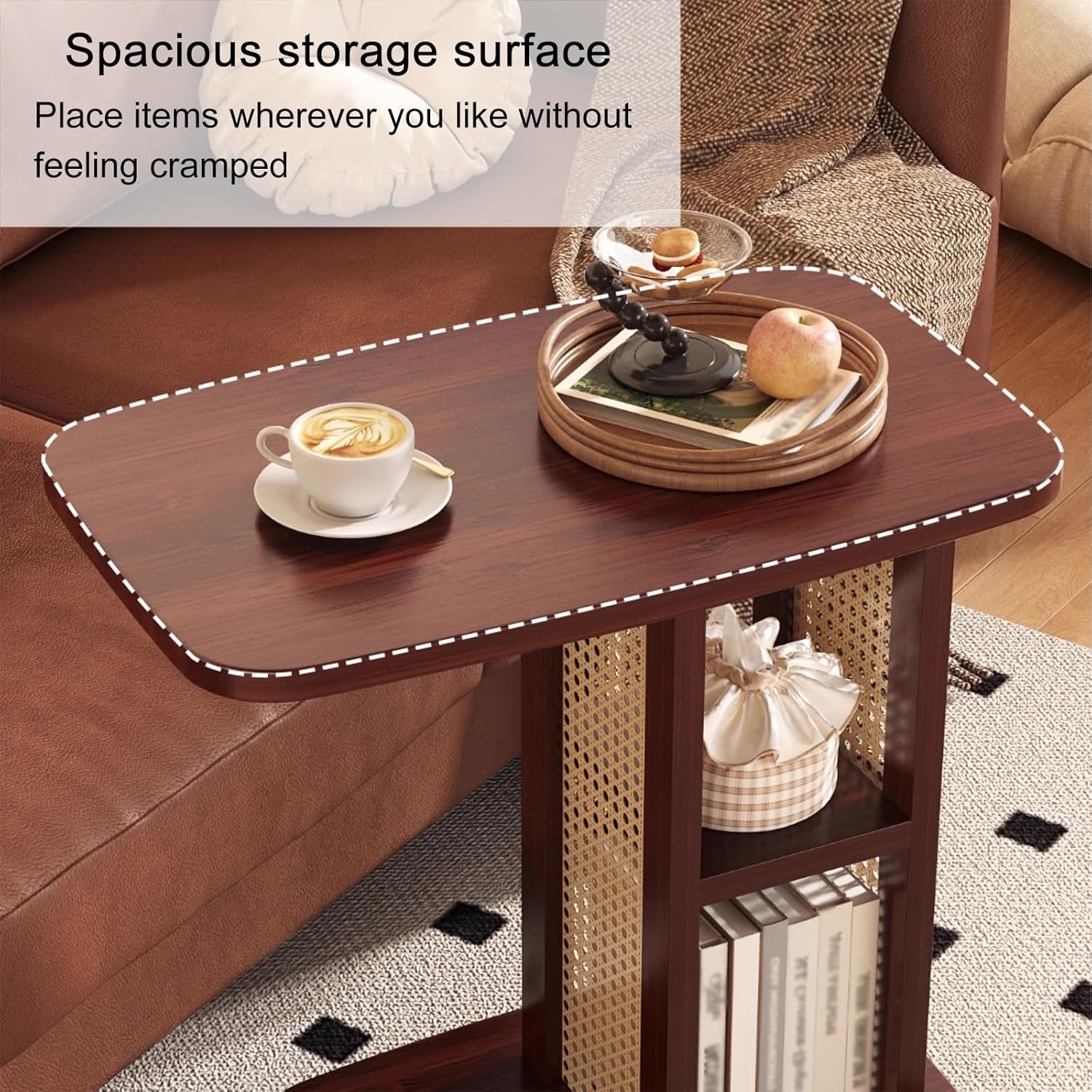 PAKMEZ Overbed Bedside Table with Hidden Casters, Computer Cart, Side Workstation, 3 Layers Standing Desk, Ergonomic Overbed, for Bedroom on Hospital Home Use