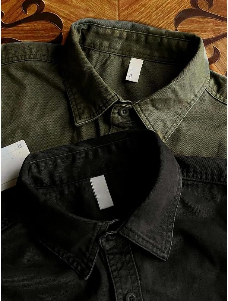 Hndudnff Men Denim Jacket Charcoal Washed Utility Relaxed Fit Casual Button Up Overshirt Workwear Jacket