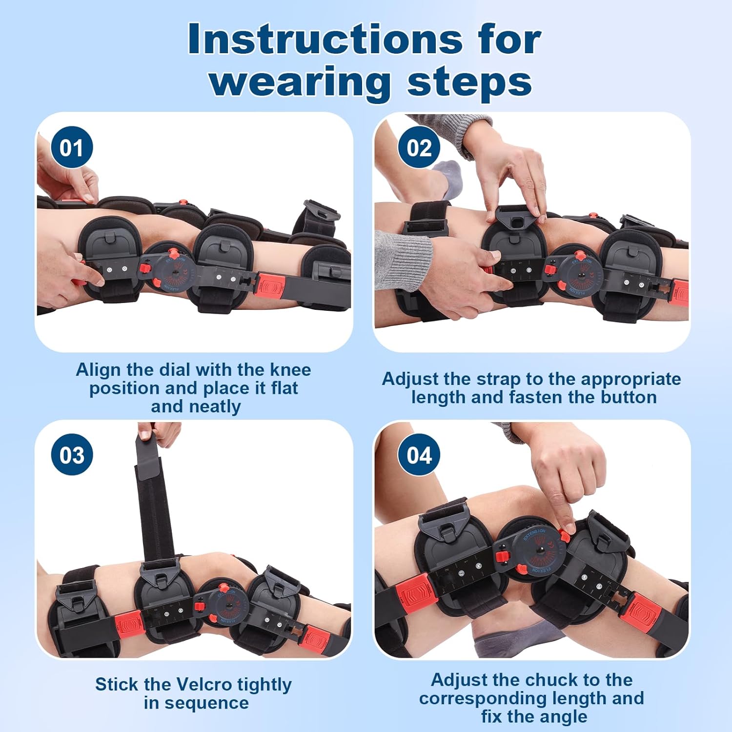 Hinged ROM Knee Brace with Side Stabilizers, Adjustable Post Op Knee Support Orthosis Immobilizer for ACL, PCL and MCL Injury, Medical Knee Orthopedic Support, Leg Stabilizer for Left or Right Leg, Men and Women (Red)