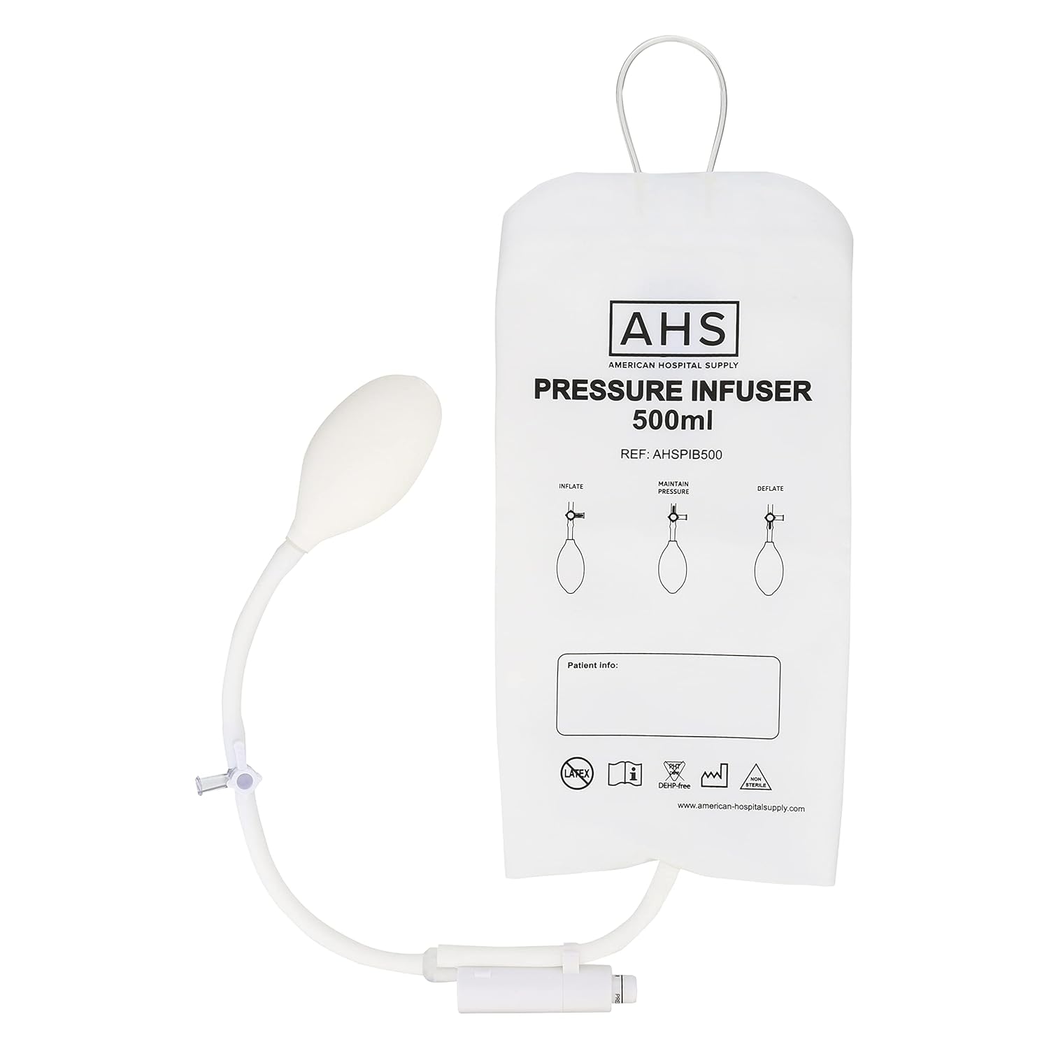 AHS American Hospital Supply Medical Pressure Infusor Bag 500ml IV Pole Infusion Sack with 3 Way Stopcock Smart Design and Easy to Use | Medical Supplies & Equipment (Pack of 10)