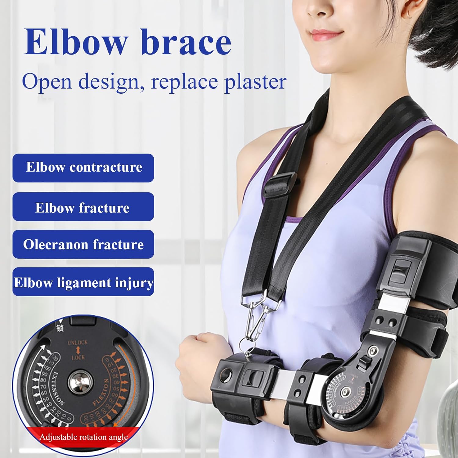 Elbow Fixation Brace, Adjustable Elbow Fixation Limit Corrector, 0-120° Adjustable Angle, Used for Elbow Contracture, Elbow and Olecranon Fractures, Postoperative and Rehabilitation