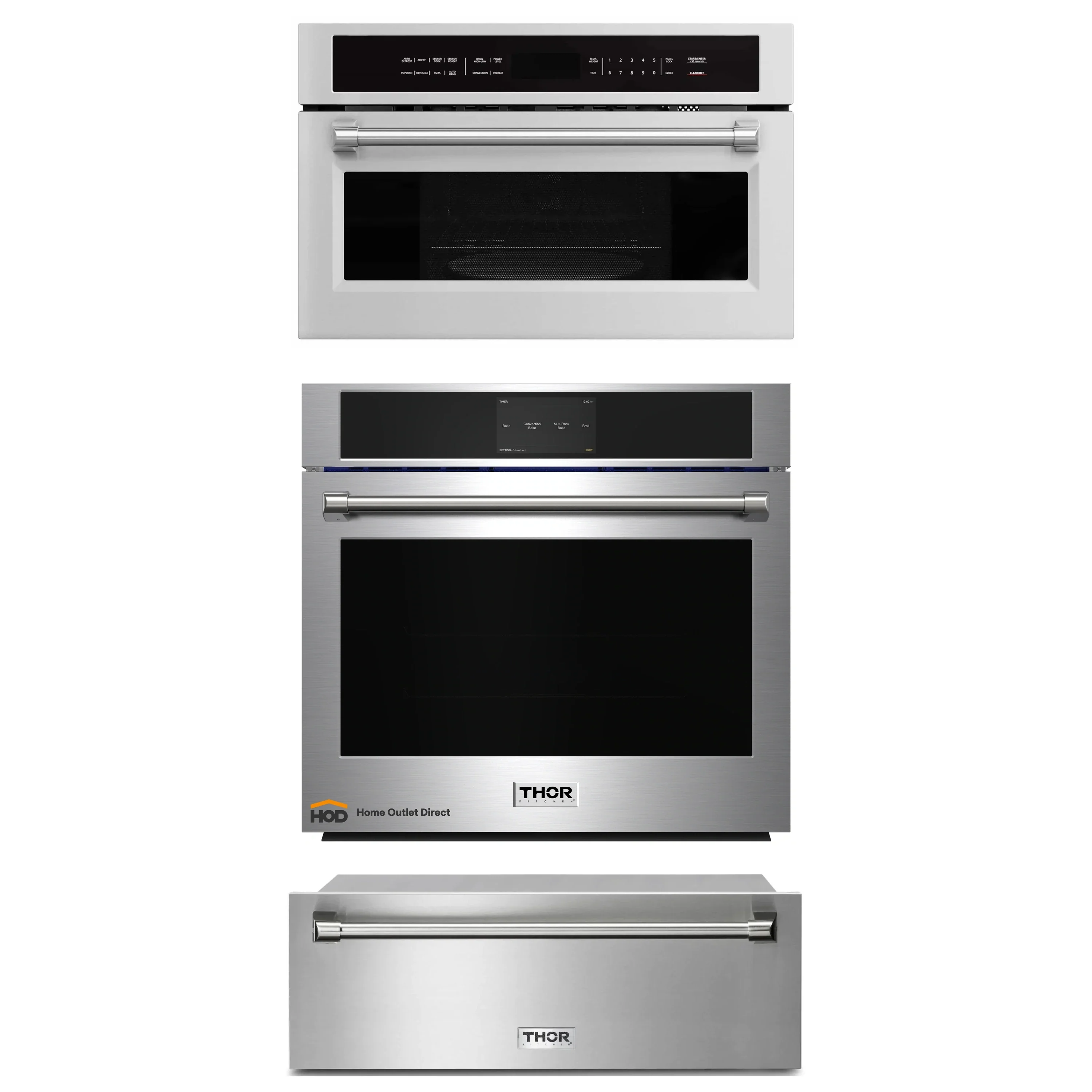 Thor Kitchen 3-Piece Appliance Package - 30-Inch Electric Wall Oven, Microwave with Air Fryer, and Warming Drawer in Stainless Steel