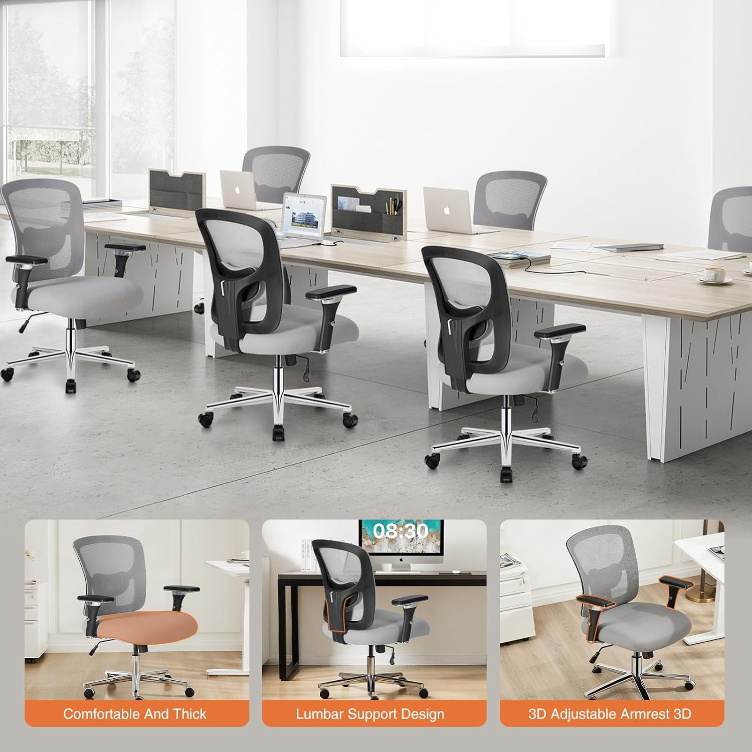 Sweetcrispy Big and Tall Office Desk Chair with Lumbar Support, 500lbs Heavy Duty Mesh Ergonomic Computer Chair with 4D Armrest and Wide Comfy Seat, Wheels for Adult