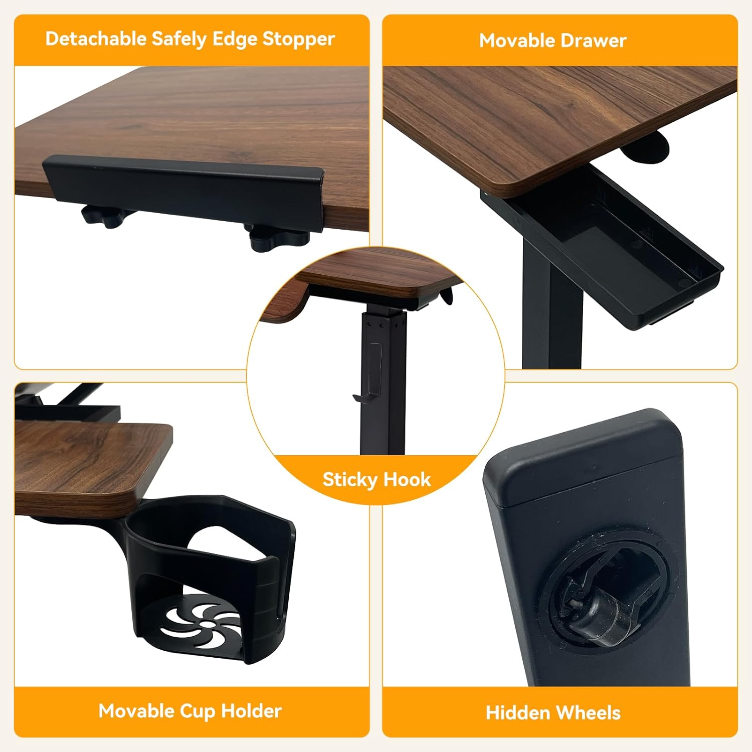 Overbed Bedside Table Adjustable with Wheels, Mobile Standing Stand Up Rolling Laptop PC Desks with Tilting Top Height Tray Side Computer Workstation for Bedroom on Hospital Home Use, Brown