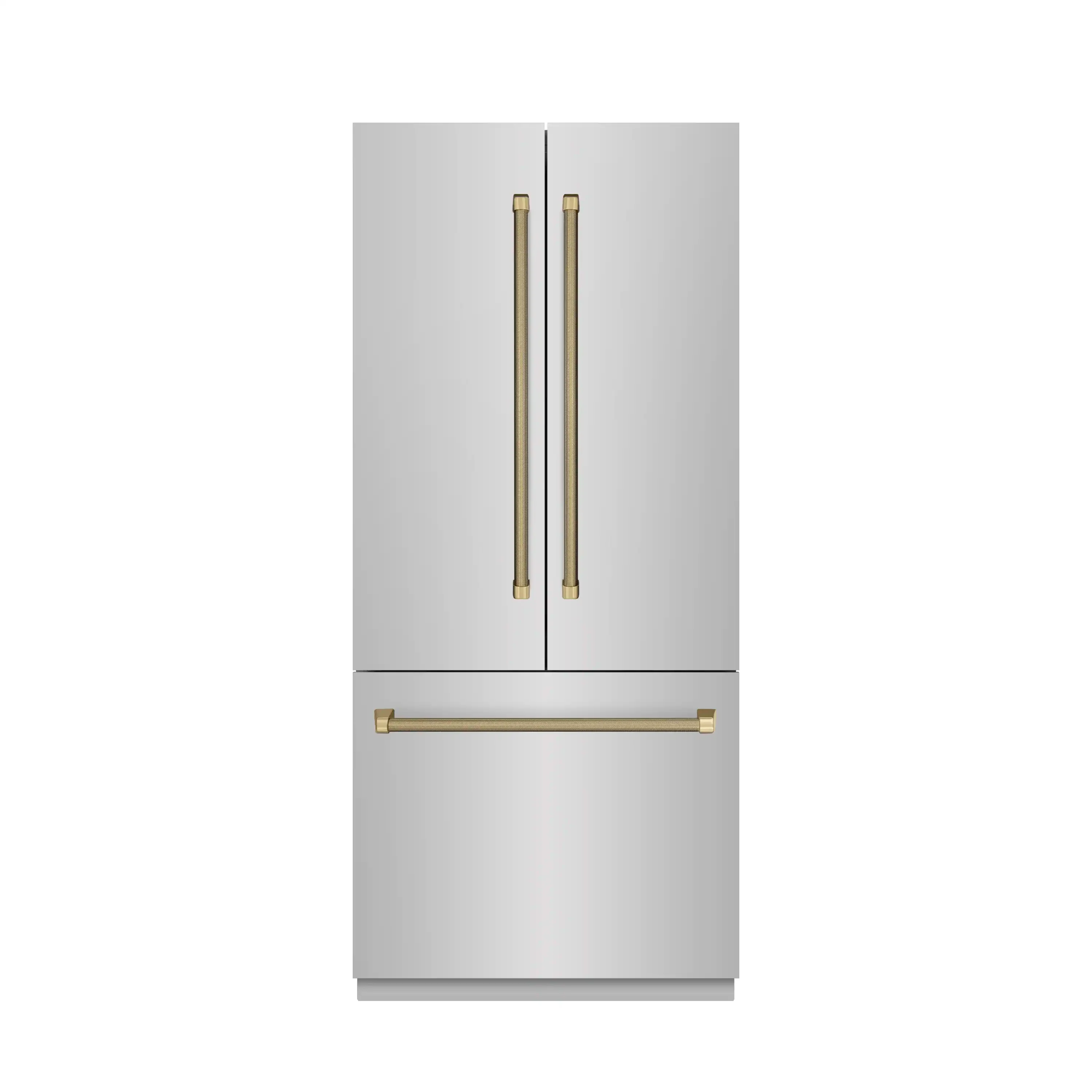 ZLINE Autograph 36-Inch French Door Refrigerator with Stainless Interior and Bronze Helix Handles (SRBIVZ-30436KCB)