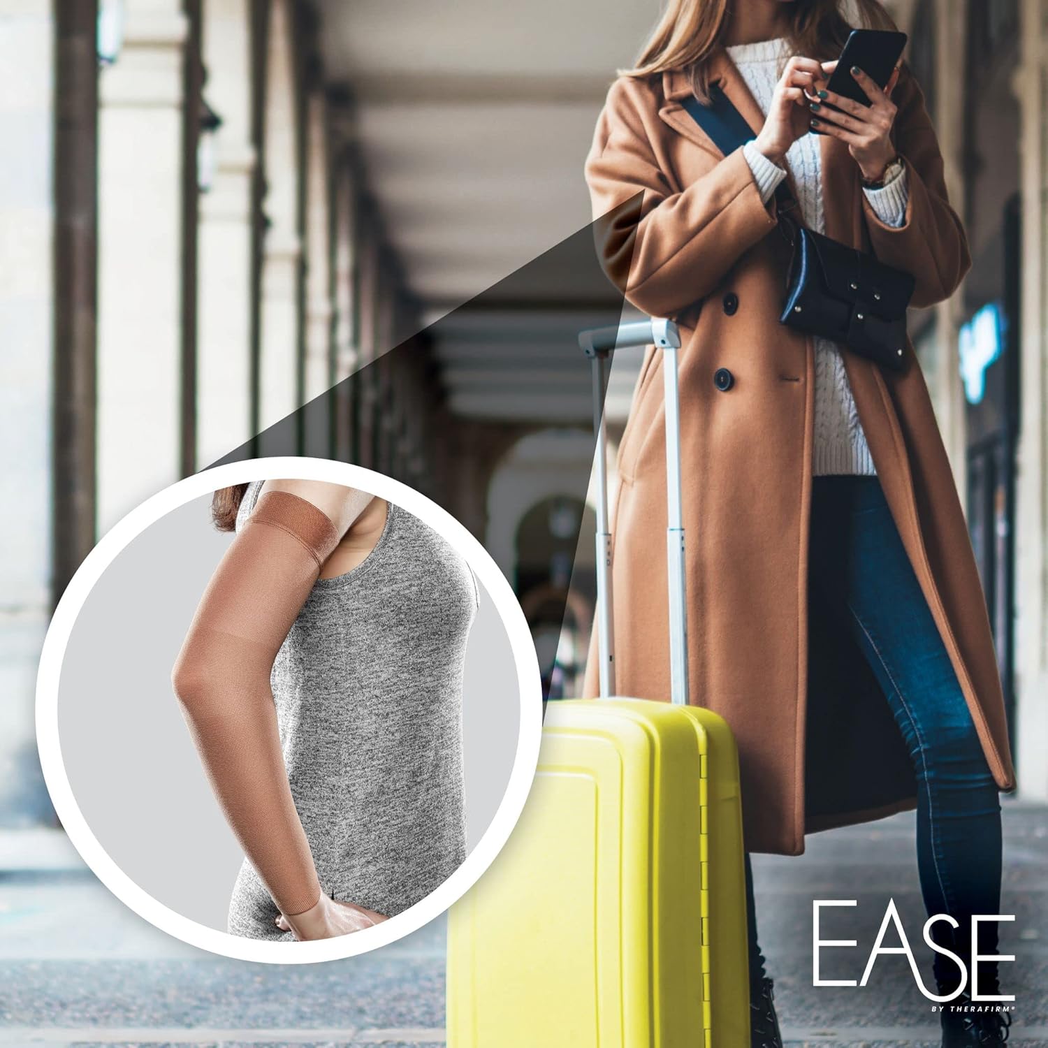 Ease Opaque Lymphedema Moderate Arm Sleeve - Small Long - Sand - 20-30 mmHg