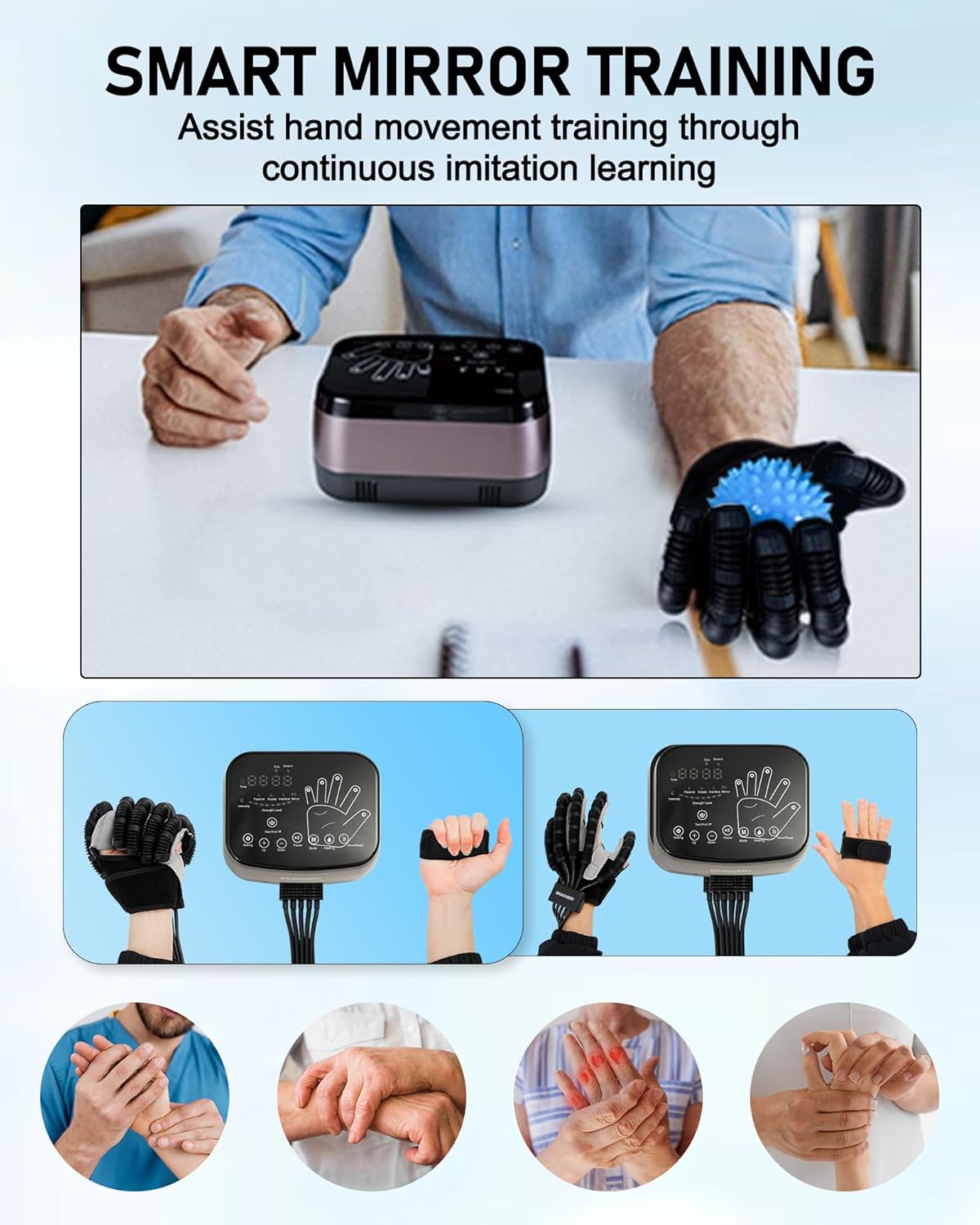 Hand Rehabilitation Robot Gloves, Stroke Hand Therapy Equipment, Stroke Recovery Hand Glove, Rehabilitation Robot Gloves for Hemiplegia Stroke Arthritis Patients(Left Hand/XL Size)