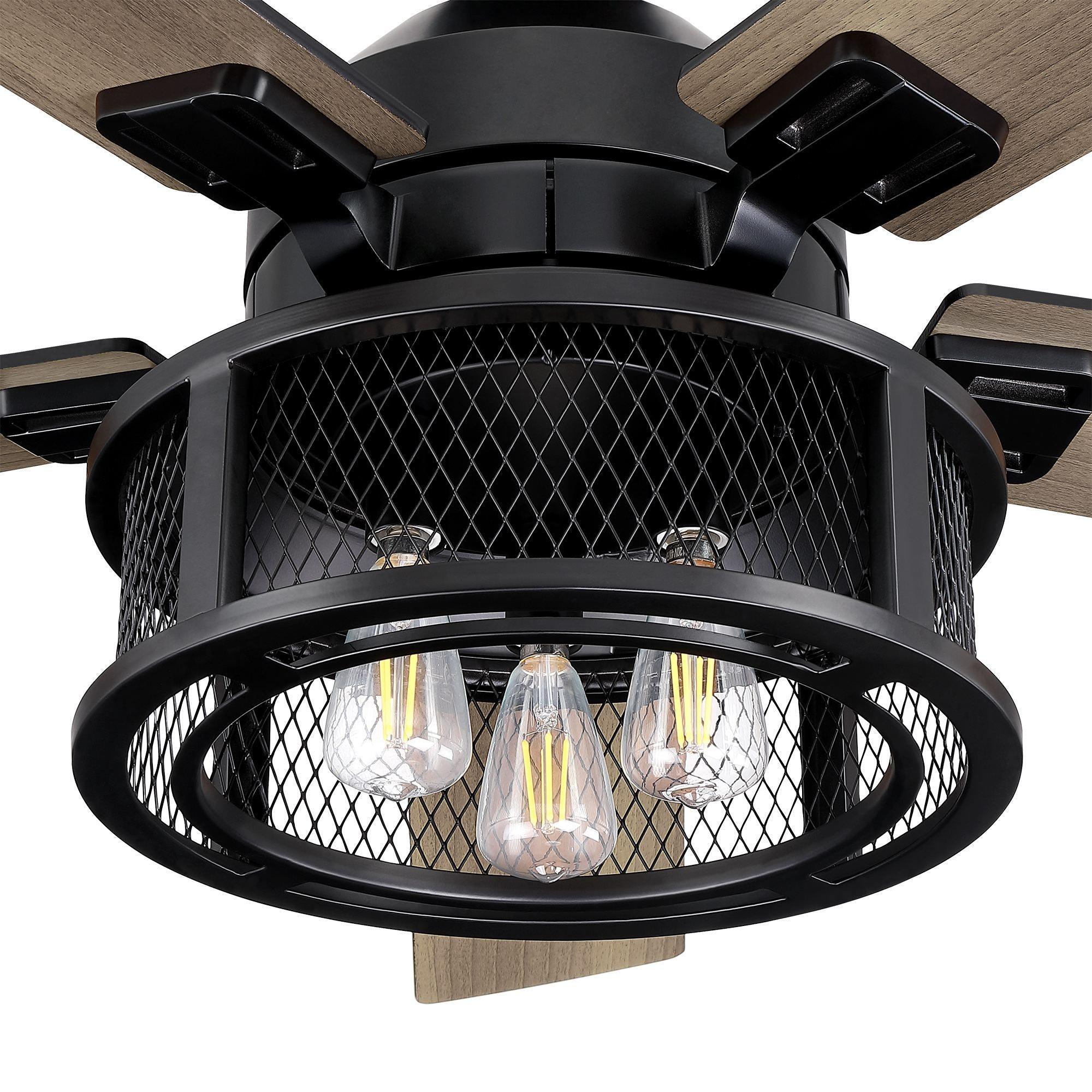 Parrot Uncle 52-Inch Lucknow Industrial Black Reversible Ceiling Fan with Lighting and Remote Control