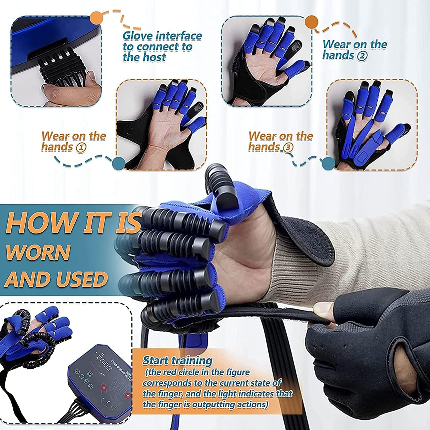 Upgraded Version Rehabilitation Robot Gloves, Hemiplegia Finger Trainer Stroke Hand Splint AssistiveTraining Equipment, Finger Orthosis, for Long-Term Relief(Size:L Code,Color:Left Hand)