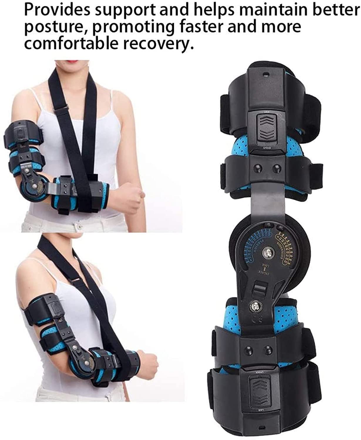 Hinged ROM Elbow Brace, Elbow Brace Stabilizer Splint Support Injury Recovery Arm Extension Protector Orthosis Adjustable Range Of Motion,Right