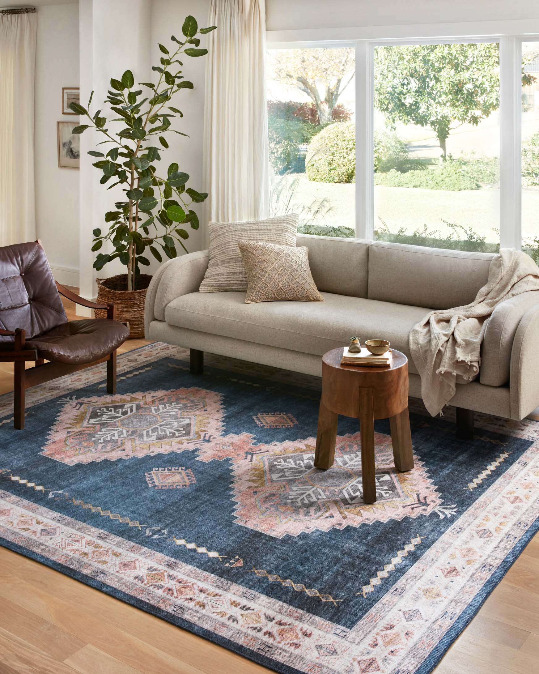 Loloi II Heidi Collection - Traditional Power Loomed Rug in Denim & Blush (HEI-03)