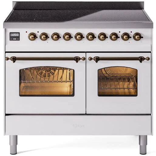 ILVE Nostalgie II 40-Inch Freestanding Electric Induction Range in White with Bronze Trim (UPDI406NMPWHB)