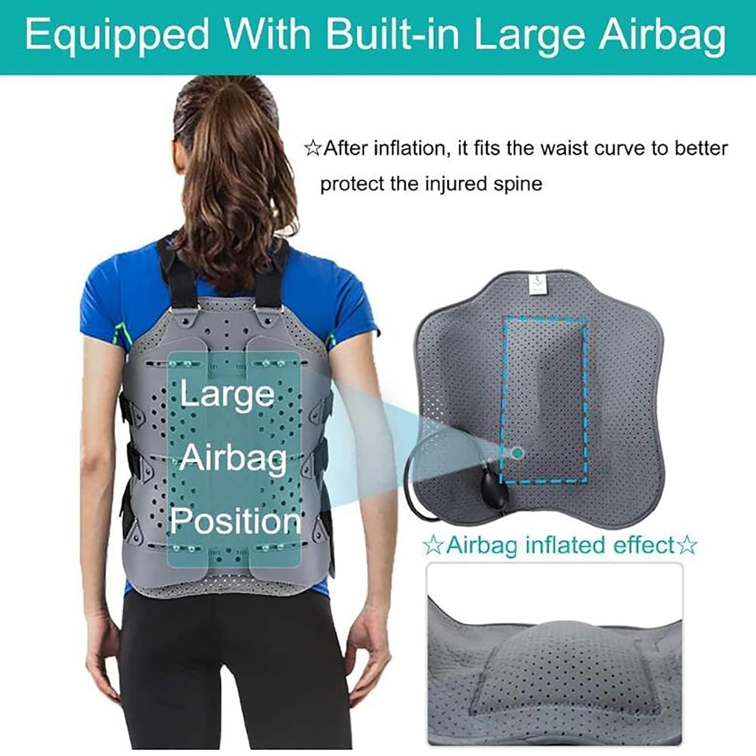 Adjustable Thoracolumbar Spinal Brace, Lightweight Lumbar Spine Support Orthosis with Built-in Inflatable Airbag, Easy To Wear and Comfortable and Breathable, For Kyphosis, Osteoporosis