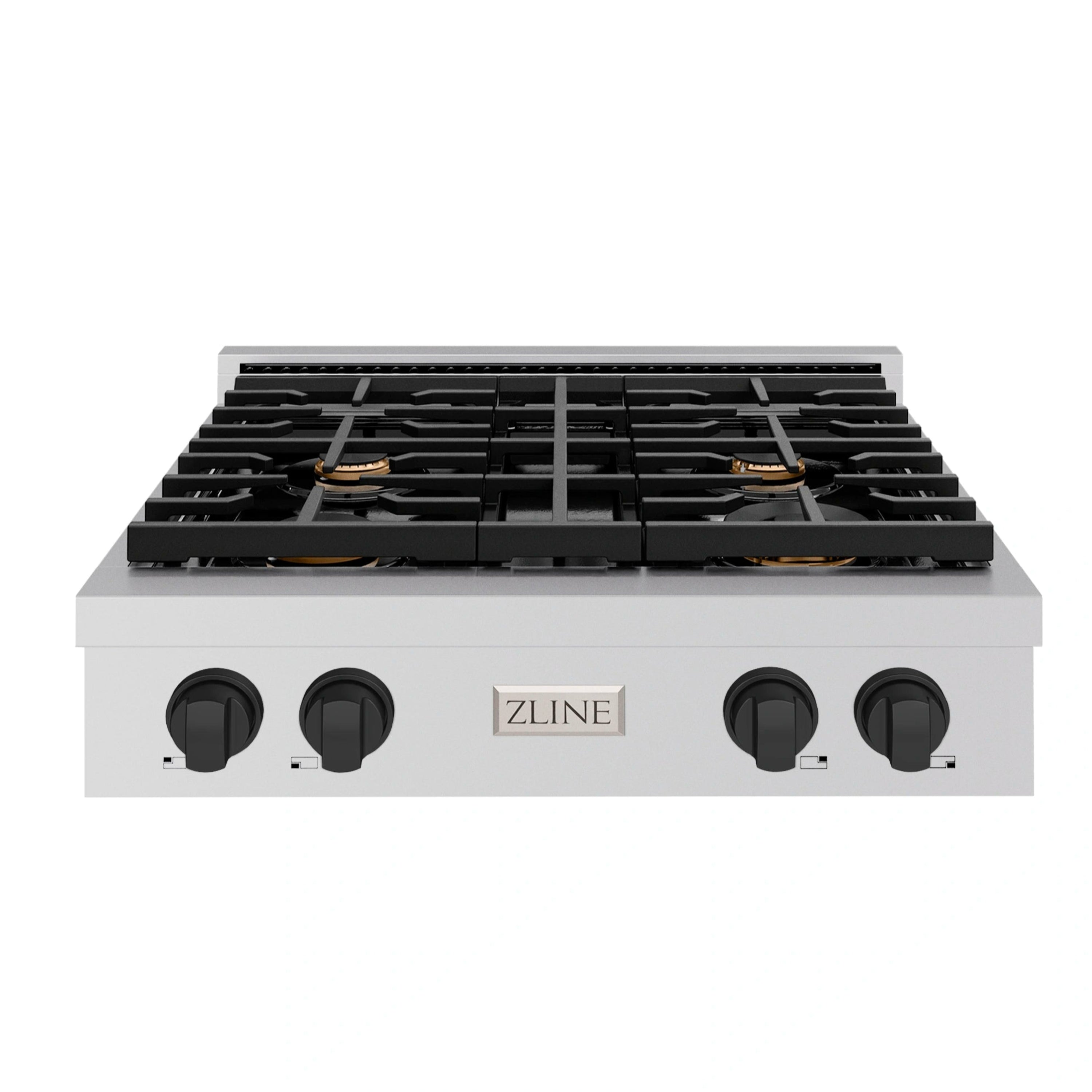 ZLINE Autograph Edition 30-Inch Paramount Gas Rangetop with 4 Burners and Porcelain Cooktop in Stainless Steel with Matte Black Accents (SRTZ-30-MB)