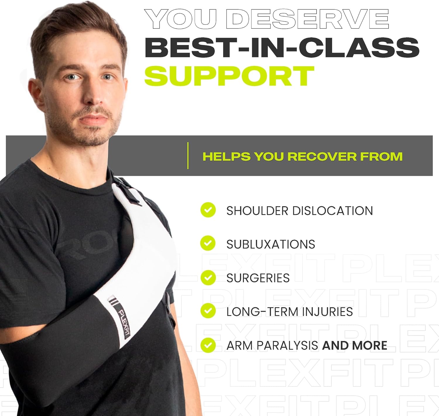 Athletic Arm Sling Class A Medical Device - Shoulder Sling Immobilizer for Injury Support - for Elbow & Wrist Too - Men & Women (Large Left, White & Black)