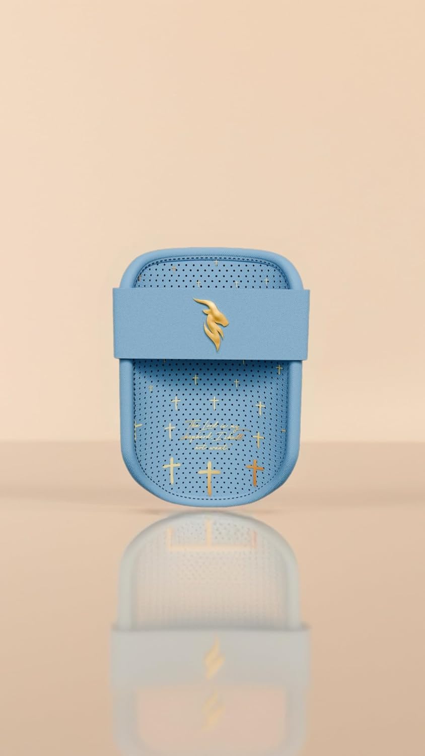 Goat’d Blessings Elbow Guard – Triple-Layer Protection, Baby Blue with Gold Crosses, Secure Fit, Standard & Youth Sizes