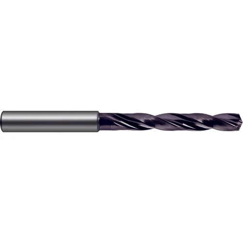 #12 Dia. × 6 mm Shank × 44 mm Flute Length × 82 mm OAL, 5xD, 140°, nano-FIREX, 2 Flute, Coolant Thru, Solid Carbide Drill