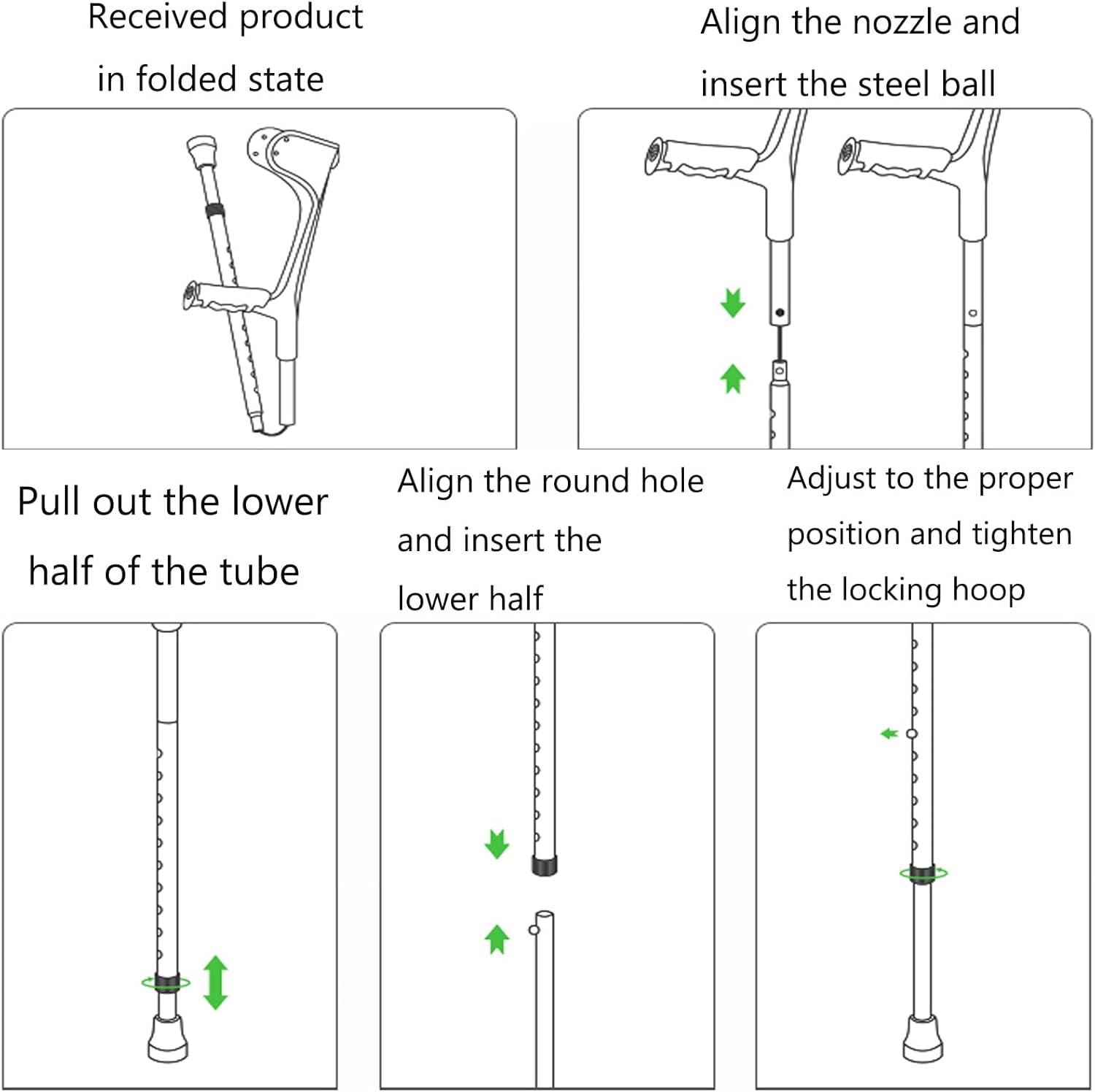 2pcs Walking Crutch - Crutches Collapsible, Long Use Time, Rubber Non-Slip, U-Shaped Elbow Rest, Forearm Crutches, Easy to Carry, Comfortable Grip, Support Injury/Disability, Elbow Crutches (Black)
