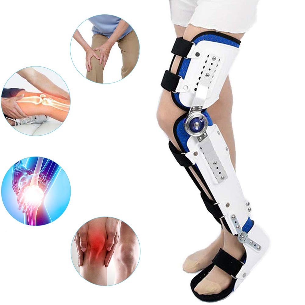 Hinged Knee Foot Support Brace, Adjustable Post Op Knee Support Orthosis Immobilizer Protector,Knee Ankle Foot Orthosis Rehabilitation Equipment Fixed Brace (Left