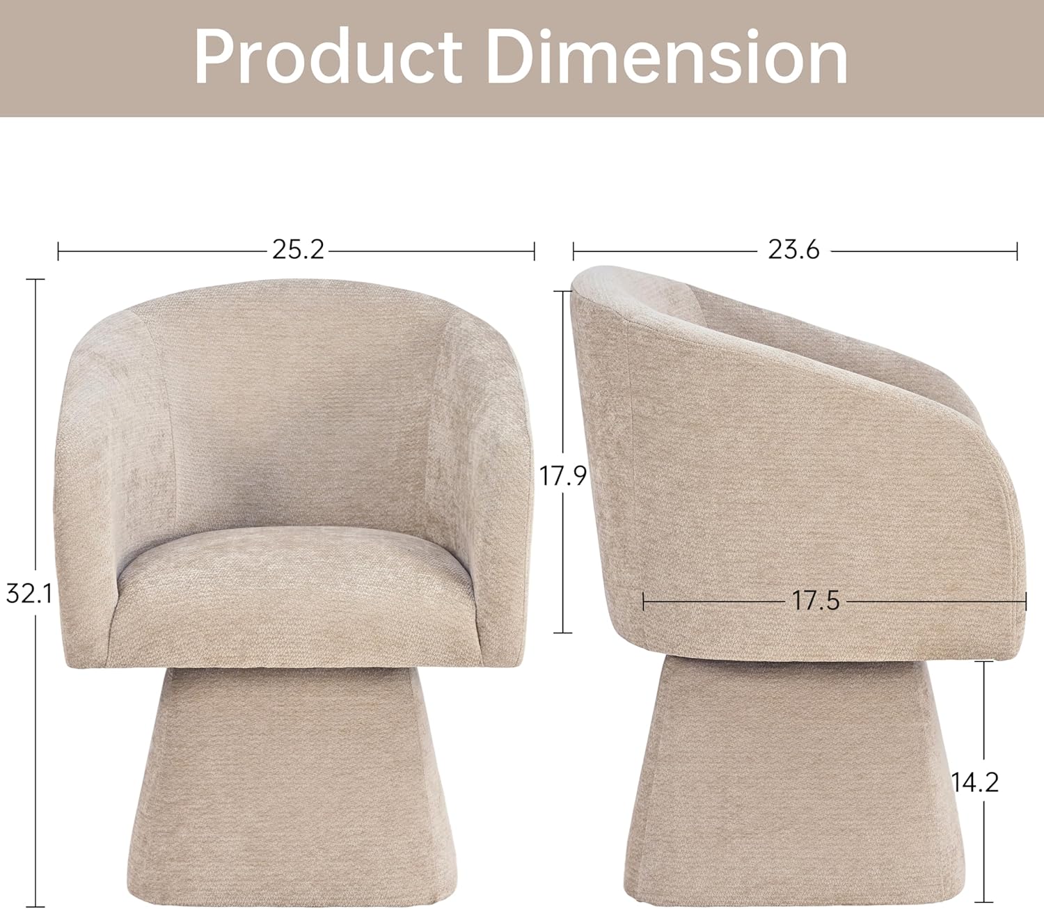 VKNOW Upholstered Swivel Dining Chairs Set of 4, Modern Dining Room Chairs with Barrel Back, Accent Arm Chair for Dining Room, Livingroom, Bedroom, Vanity, Khaki