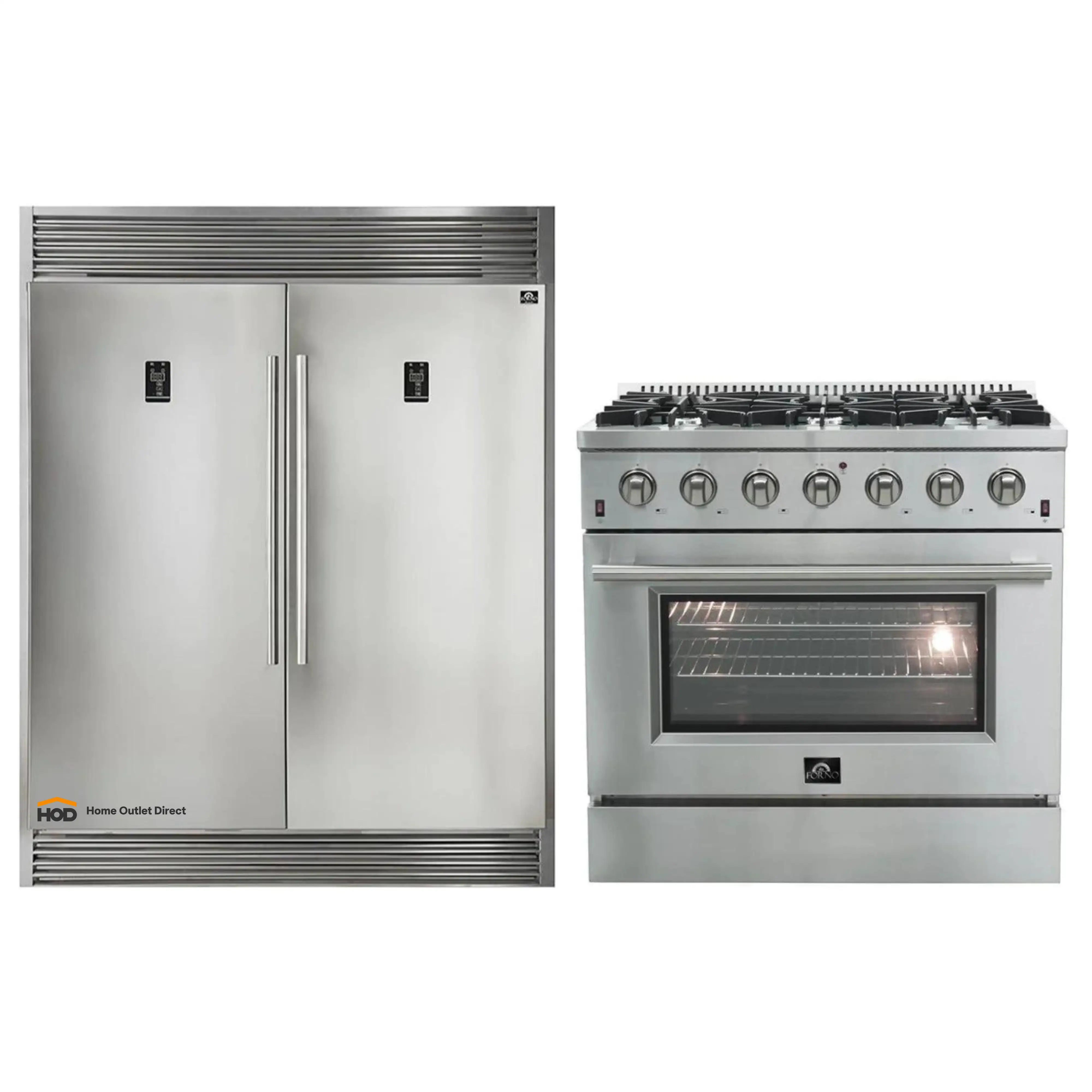 Forno 2-Piece Appliance Package - 36-Inch Gas Range  & 60-Inch Pro-Style Refrigerator in Stainless Steel