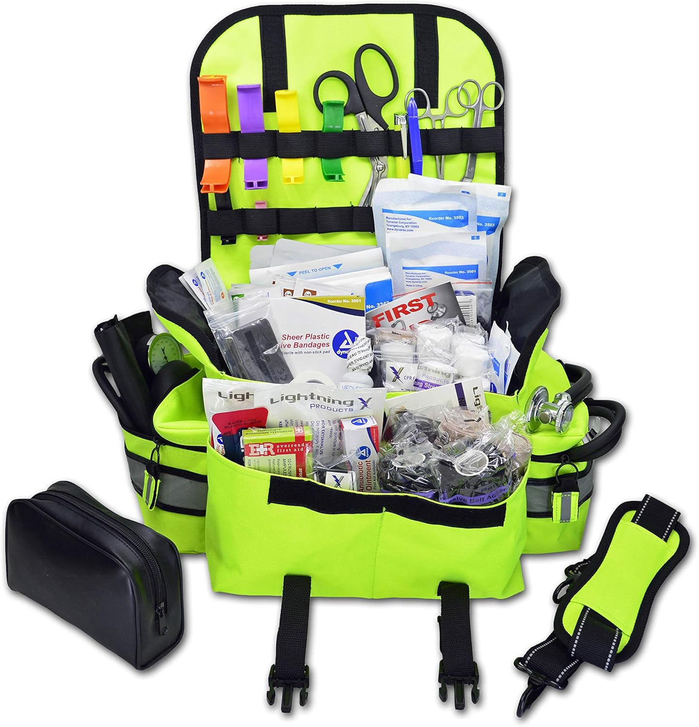 Lightning X Small First Responder EMT EMS Trauma Bag Stocked First Aid Fill Kit B (Fluorescent Yellow)