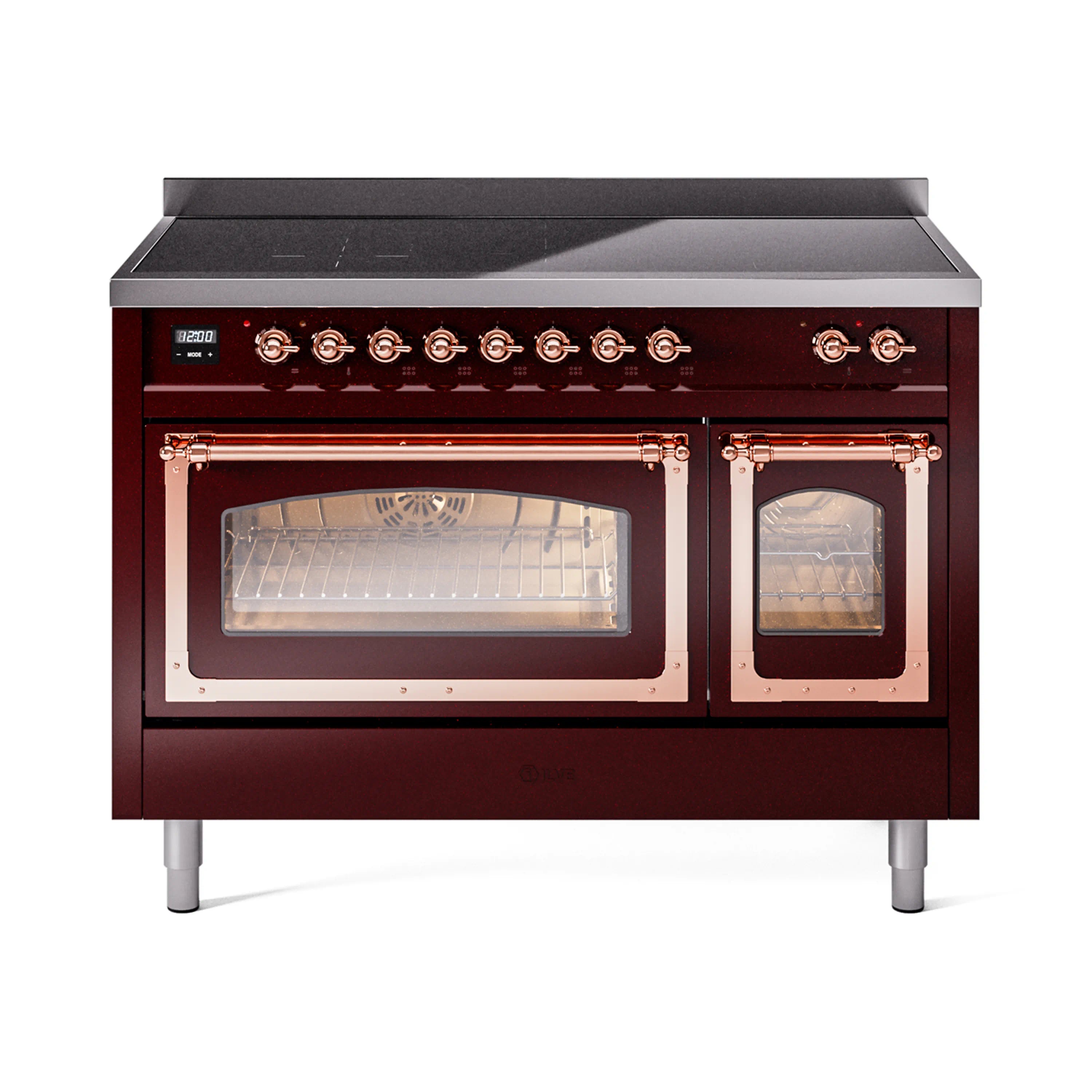 ILVE Nostalgie II Noblesse 48-Inch Induction Range with Triple Glass Door in Burgundy with Copper Trim (UNI486NMPBUP)